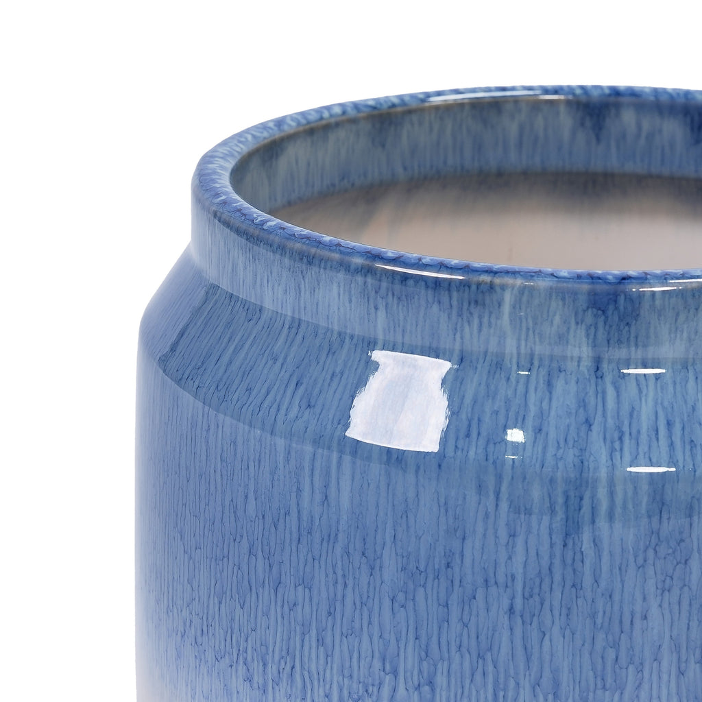 Set of 2 Gradient Ceramic Flowerpot, Modern Planter for Patio, Garden, Windowsill - White Blue