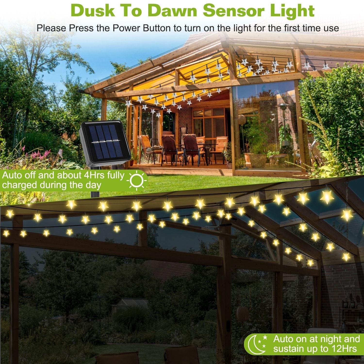 2Pcs Solar Powered String Lights 39.3FT 100LED Beads Fairy Star Lights IP65 Waterproof Decorative Garden Party Christmas Tree Stake Lamps w/ 8 Lightin
