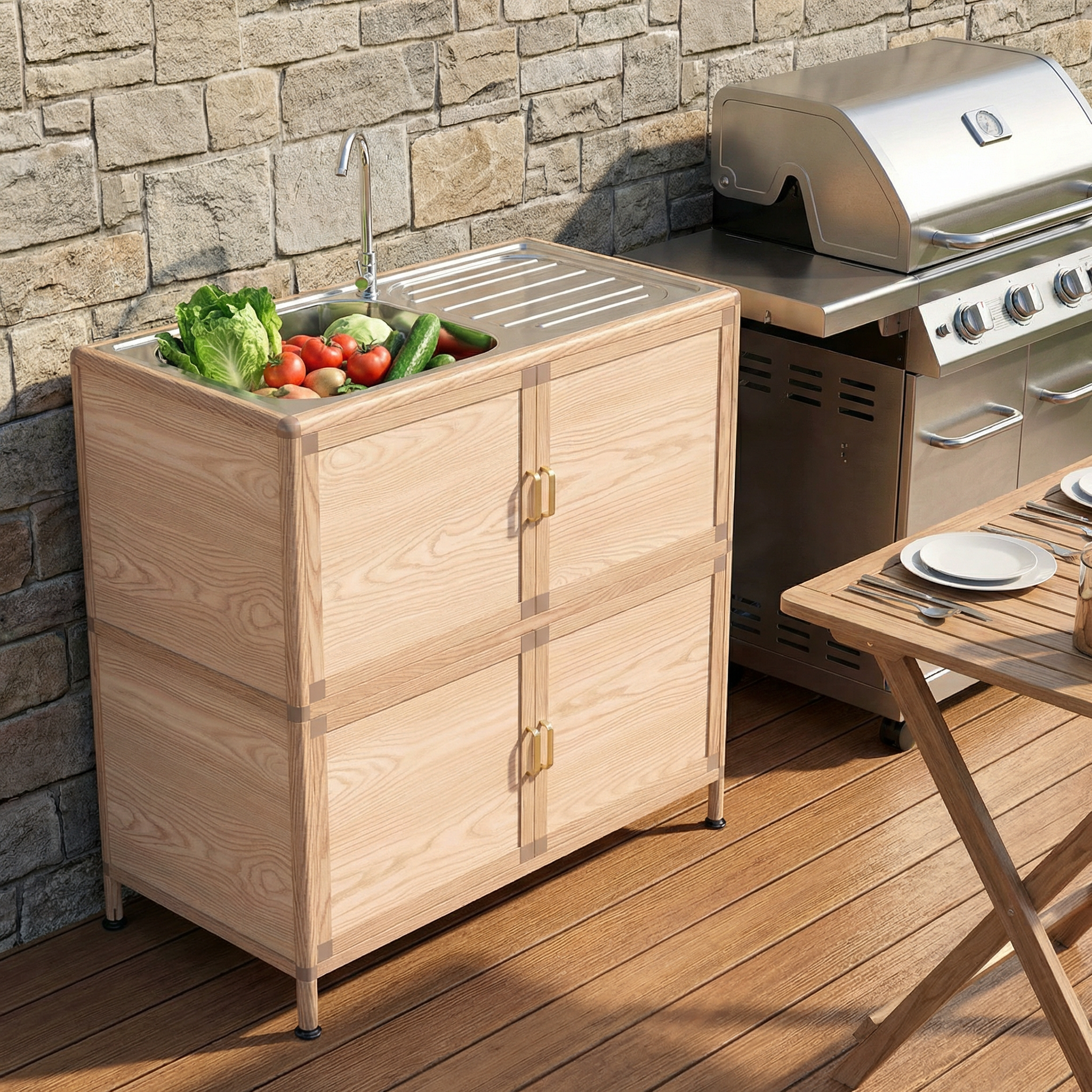 Utility Sink with Cabinet, Freestanding Utility Sink, Laundry Room Sink Cabinet, Outdoor Sink Station, Stainless Steel Utility Sink (32.68' D x 16.93' W x 33.27' H)