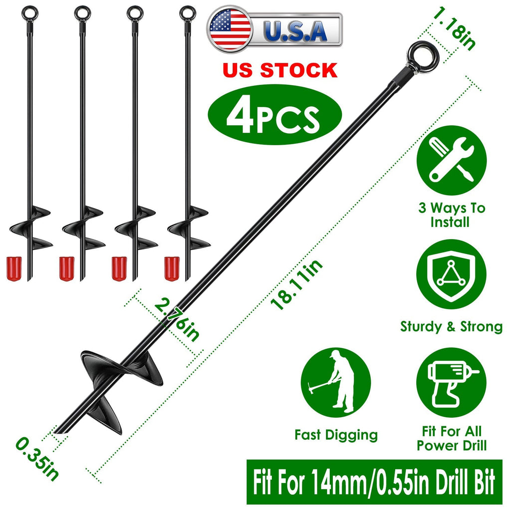 4 Pack Heavy Duty Ground Auger Stakes 2.76in Wide Spiral Drill Bits Soil Hole Digging Drill Shaft Farm Vegetable Flower Planting Earth Planter Digger