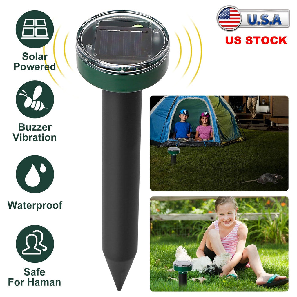 Solar Powered Mole Repeller Sonic Gopher Stake Repellent Waterproof Outdoor For Farm Garden Yard Repelling Moles Gopher Snake Vole Rat Mice Mouse