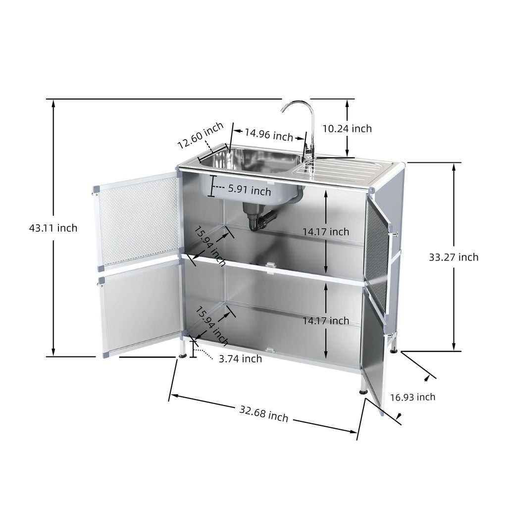 Utility Sink with Cabinet, Freestanding Utility Sink, Laundry Room Sink Cabinet, Outdoor Sink Station, Stainless Steel Utility Sink (32.68' D x 16.93' W x 33.27' H)