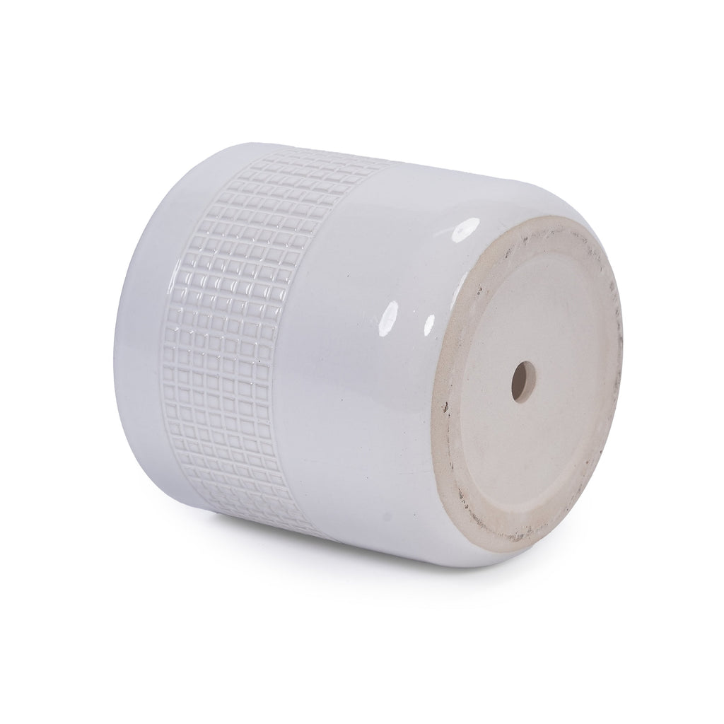 Set of 3 Grid Ceramic Flowerpot, Modern Planter for Patio, Garden, Windowsill - Ancient White