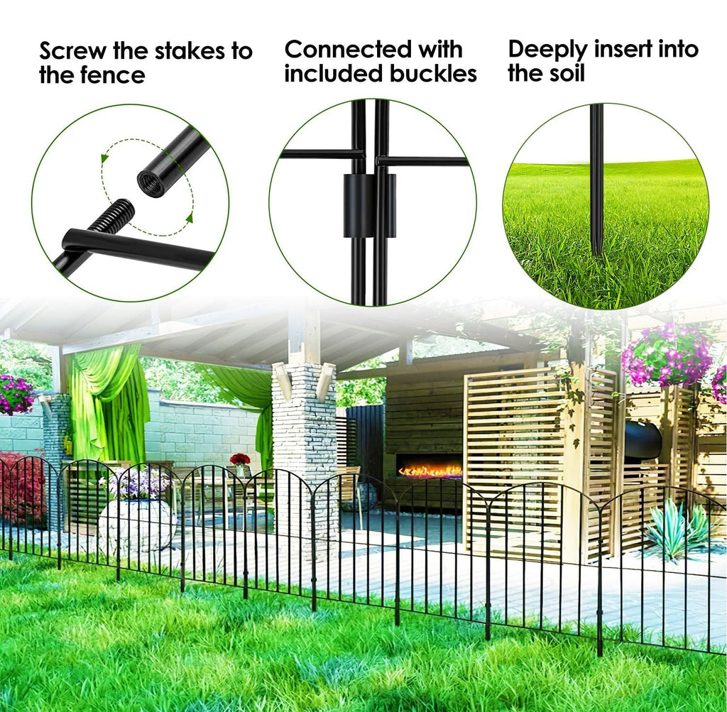 10Pcs Decorative Garden Fence Rustproof Iron Wire Arched Fence Animal Barrier Border 12.59Ó Width 23.93Ó Length For Yard Landscape Patio Outdoor Decor