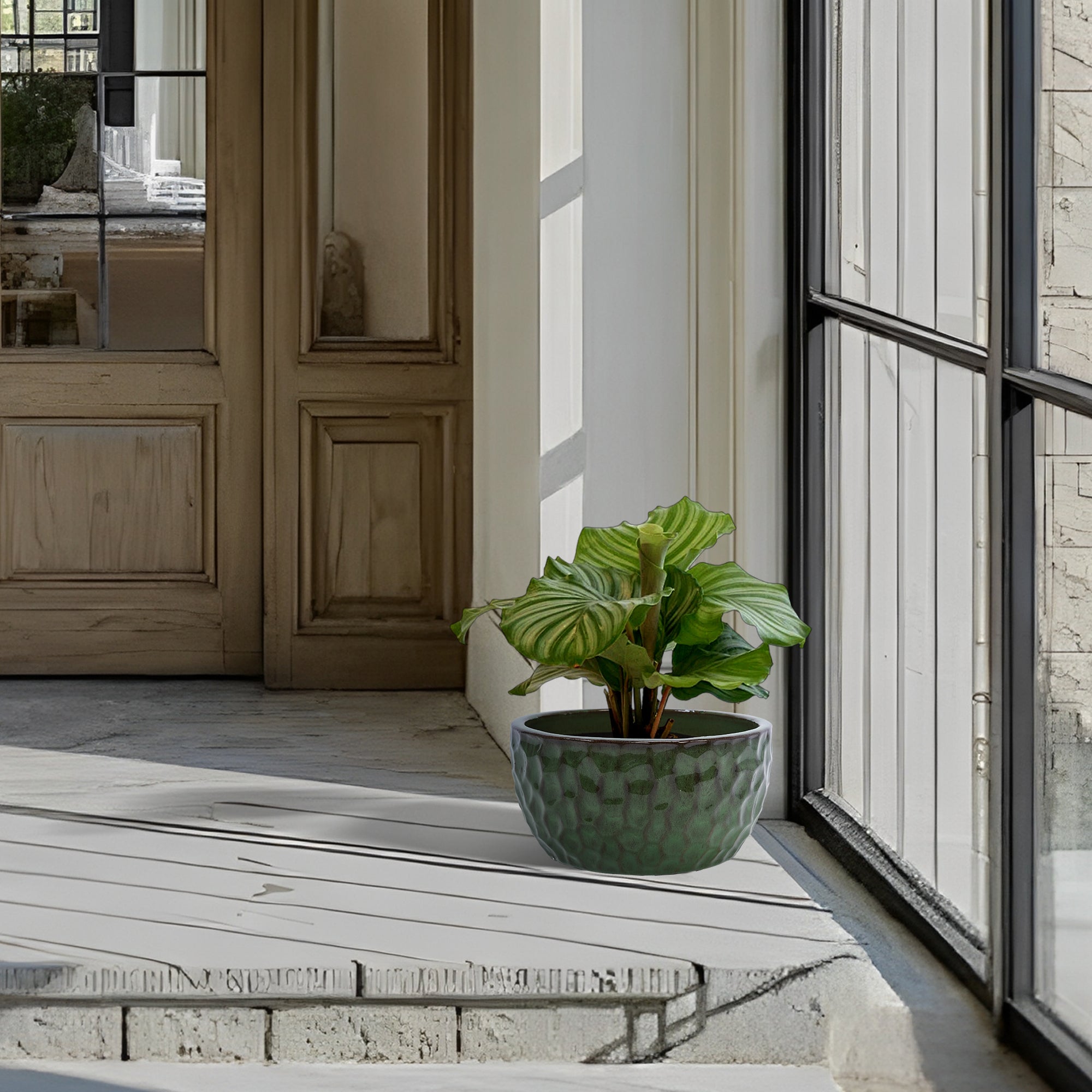 3 Pieces Ceramic Flowerpot, Modern Planter for Patio, Garden or Windowsills - Antique Green