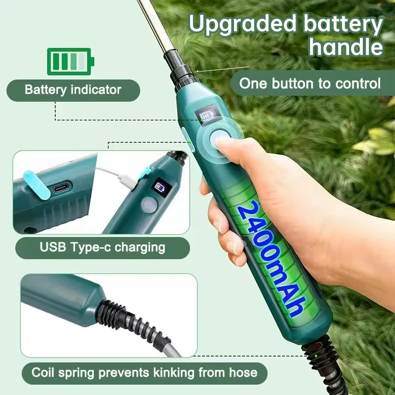 2400mAh Portable Electric Sprayer. 3 Nozzles, High - Pressure, for Garden Plant Watering