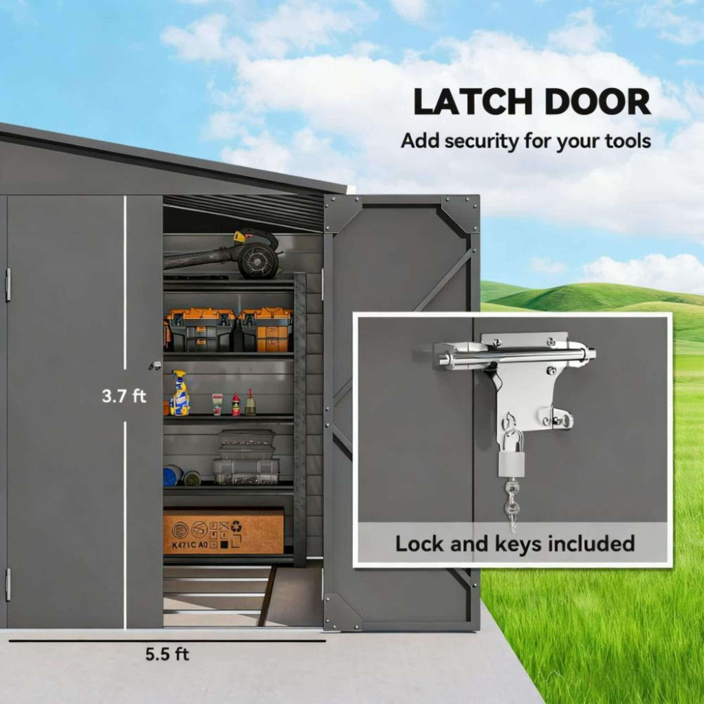 [05X09] Heavy-Duty Outdoor Galvanized Steel Storage Shed With Lockable Doors