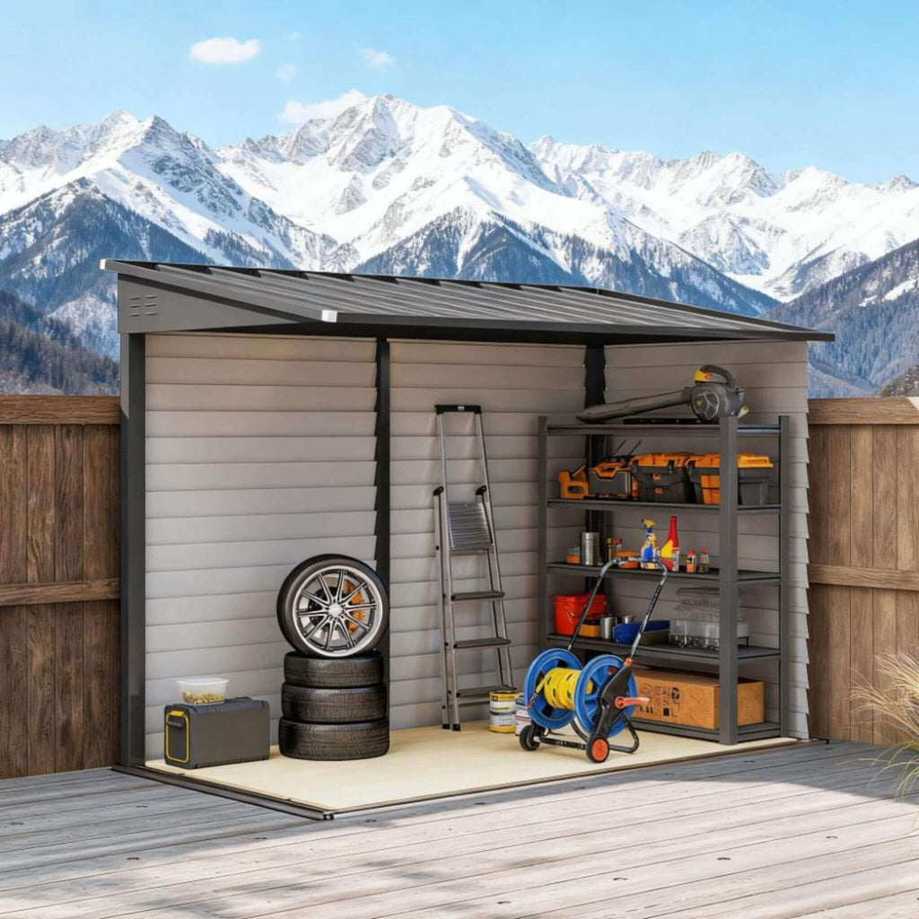 [05X09] Heavy-Duty Outdoor Galvanized Steel Storage Shed With Lockable Doors