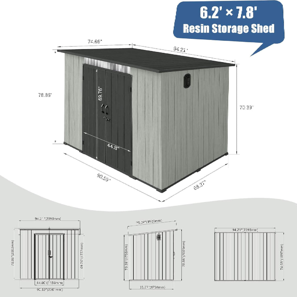[06X08FT] Alora Outdoor Resin Storage Shed With Lockable Double Doors And Sloping Roof (SAK73286)
