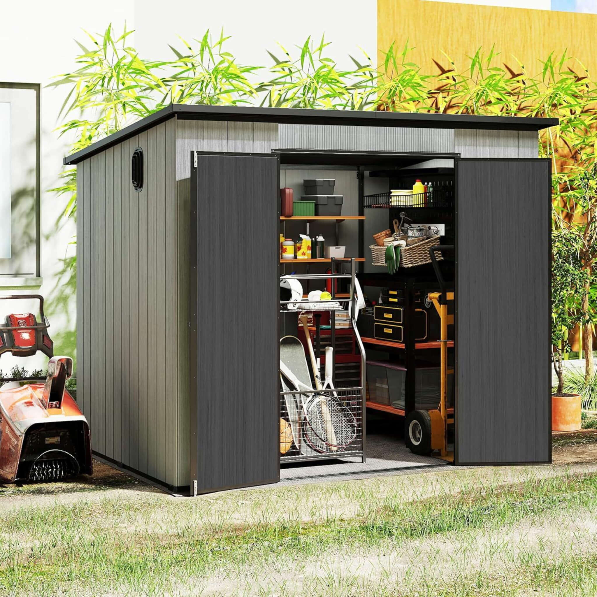 [06X08FT] Alora Outdoor Resin Storage Shed With Lockable Double Doors And Sloping Roof (SAK73286)