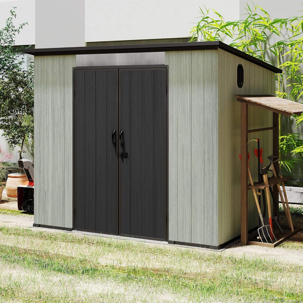[06X08FT] Alora Outdoor Resin Storage Shed With Lockable Double Doors And Sloping Roof (SAK73286)
