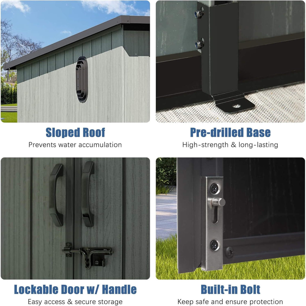 [06X08FT] Alora Outdoor Resin Storage Shed With Lockable Double Doors And Sloping Roof (SAK73286)