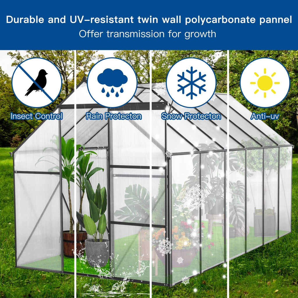 [06X12FT] Alora Heavy-Duty Black Polycarbonate Greenhouse With Raised Base And Anchor (SAK92451)