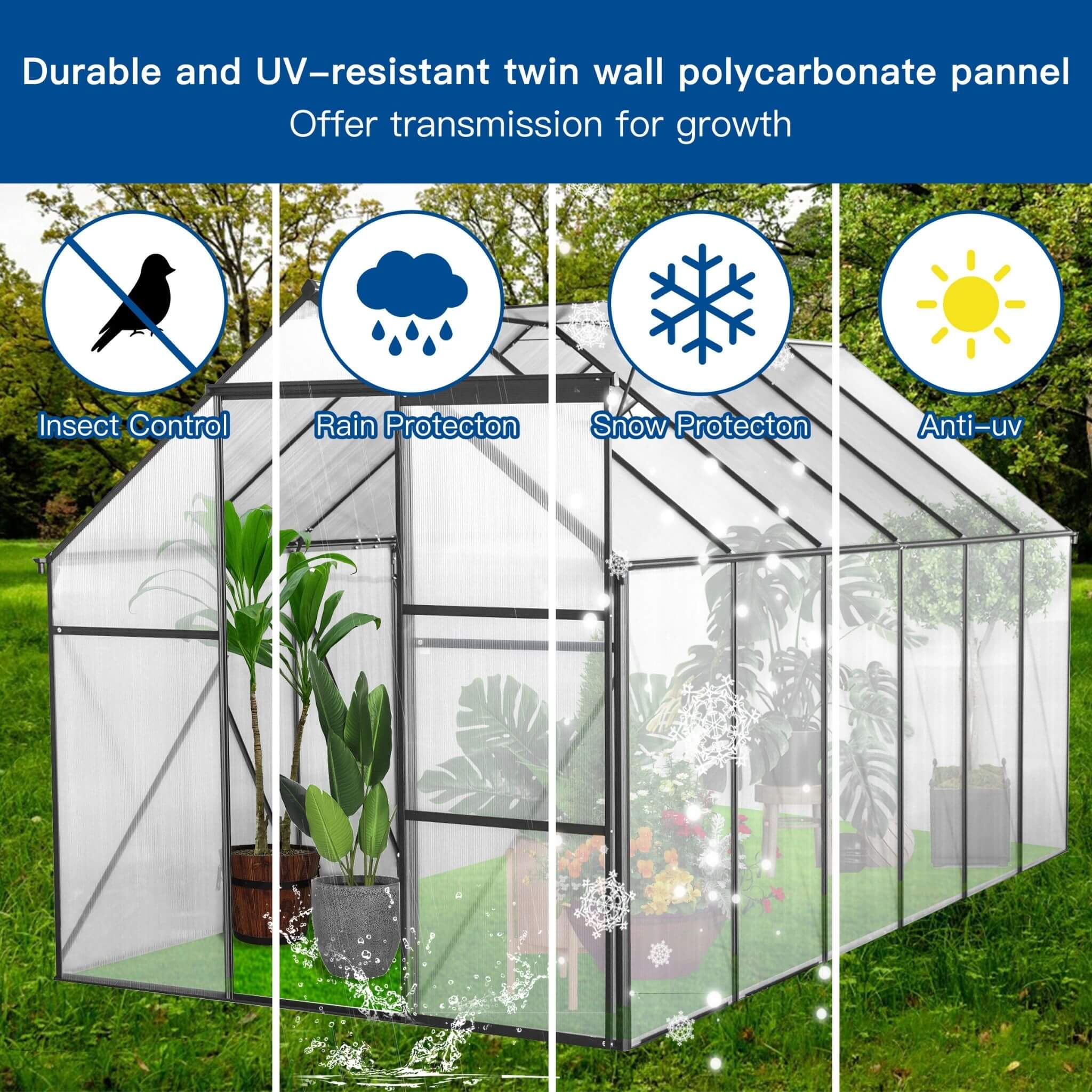 [06X12FT] Alora Heavy-Duty Black Polycarbonate Greenhouse With Raised Base And Anchor (SAK92451)