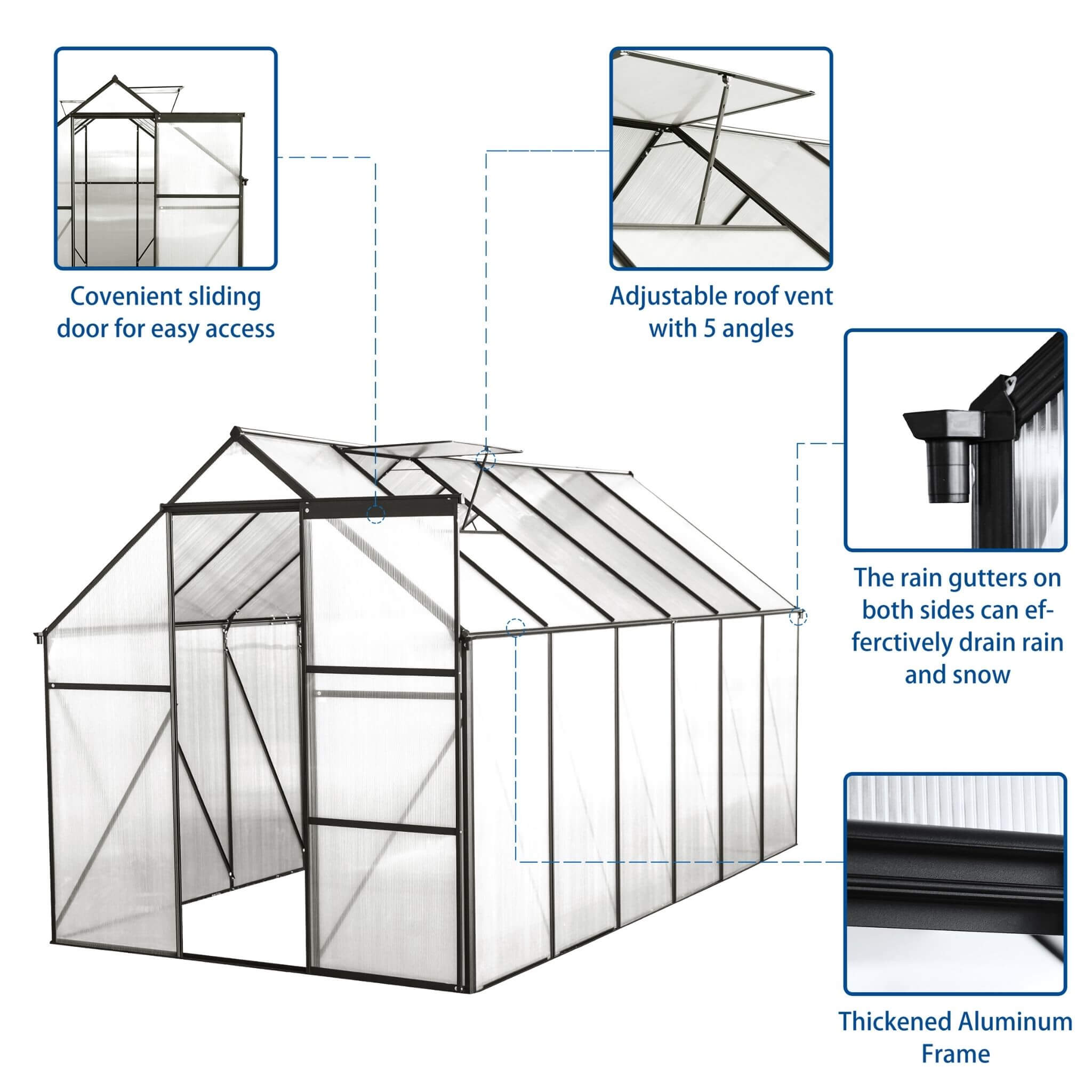 [06X12FT] Alora Heavy-Duty Black Polycarbonate Greenhouse With Raised Base And Anchor (SAK92451)
