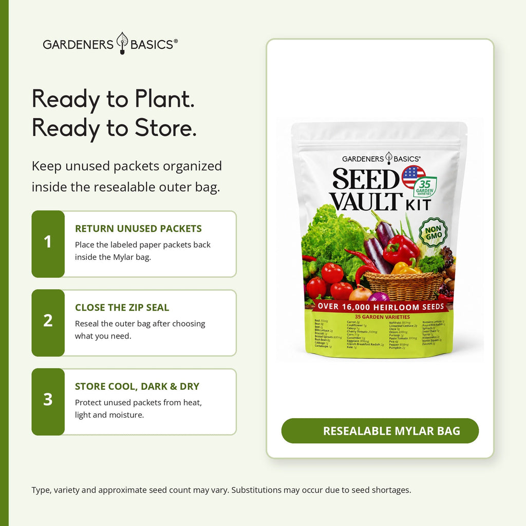 Survival Seed Vault Kit - 35 Heirloom Non-GMO Vegetable Seeds for Planting