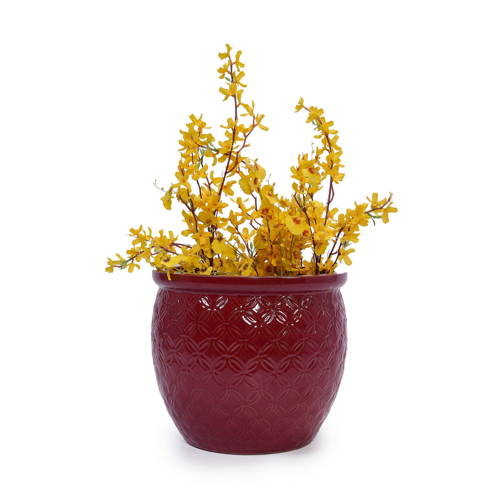 Set of 3 Ceramic Flowerpot, Modern Planter for Patio, Garden, Windowsill - Red