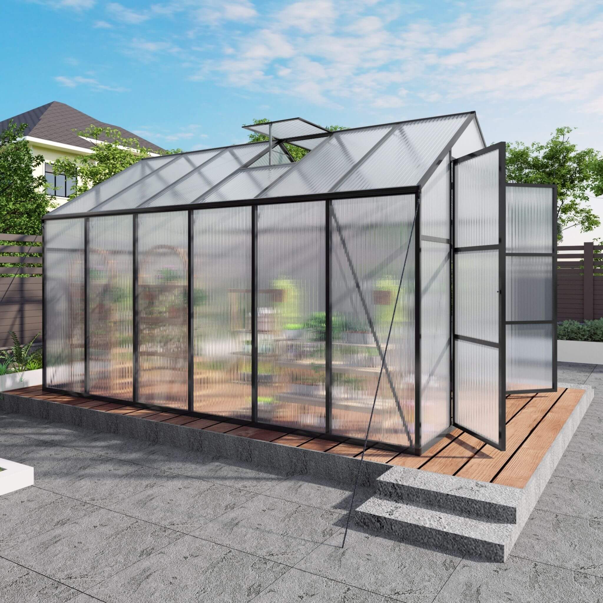 [08X12FT] All-Season Outdoor Backyard Polycarbonate Greenhouse With Raised Base And Aluminum Frame (SAK78614)