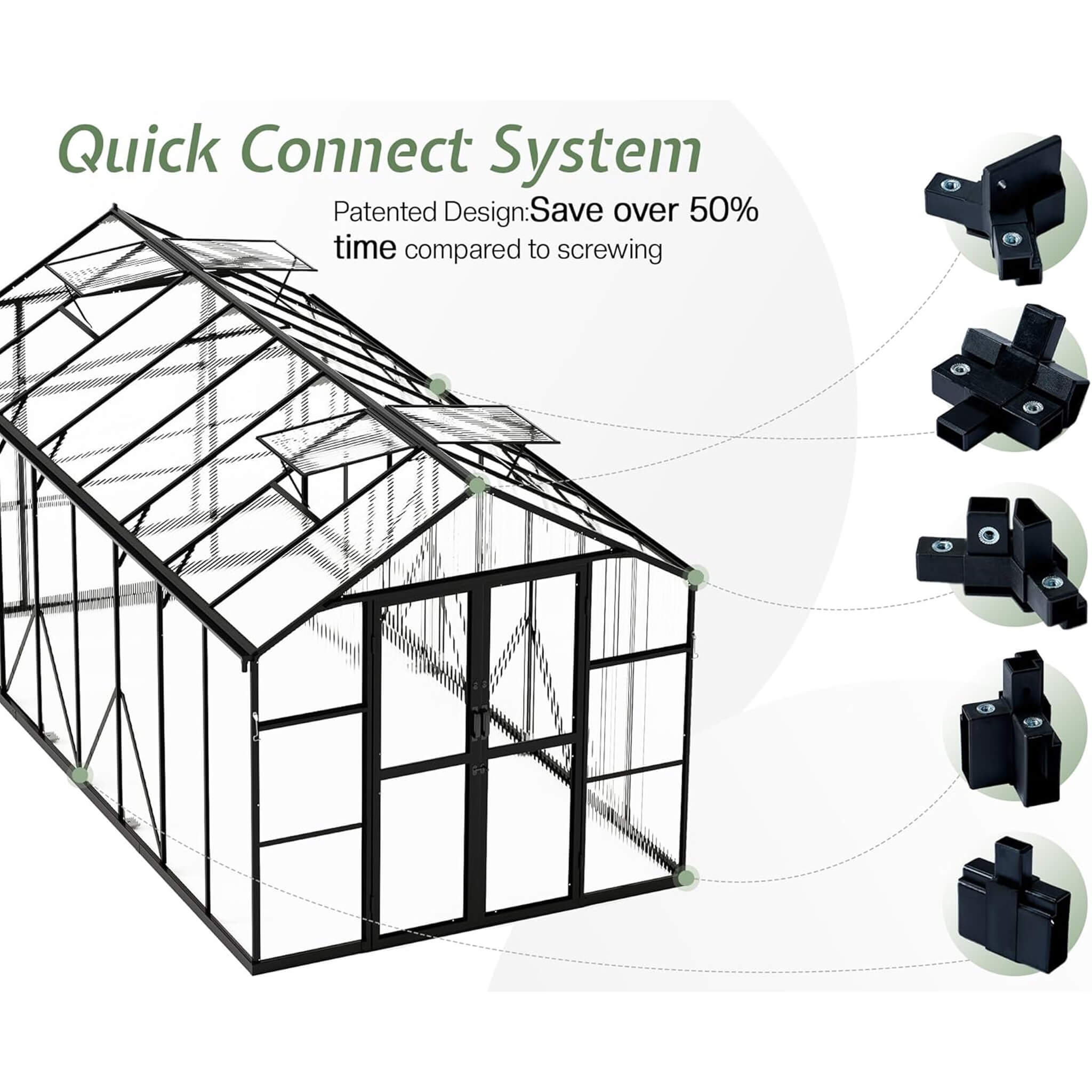 [08X16FT] Premium Polycarbonate Outdoor Walk-In Patio Greenhouse With Double Swing Doors, 4MM (SAK79206)