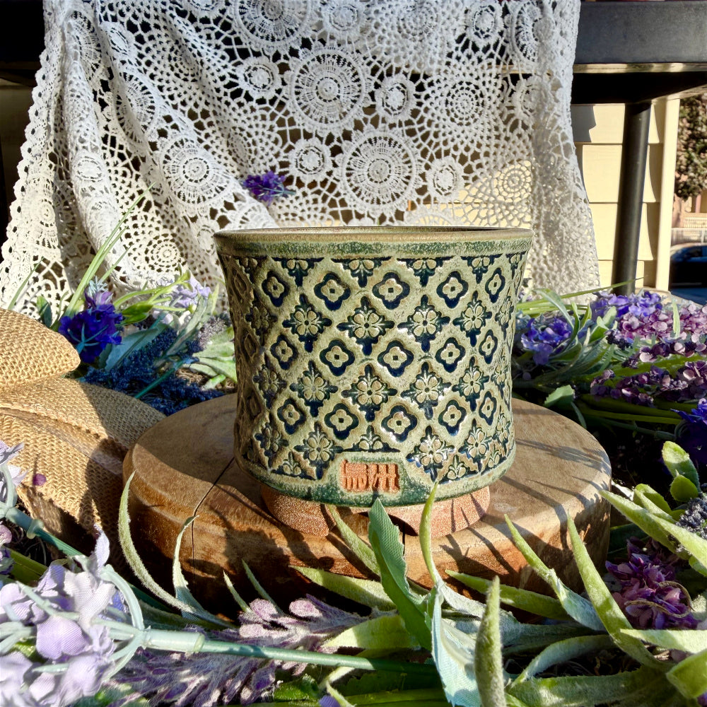WS-0055 Handmade Artisan Pottery Planter Pot - Pot rim diameter: 3"