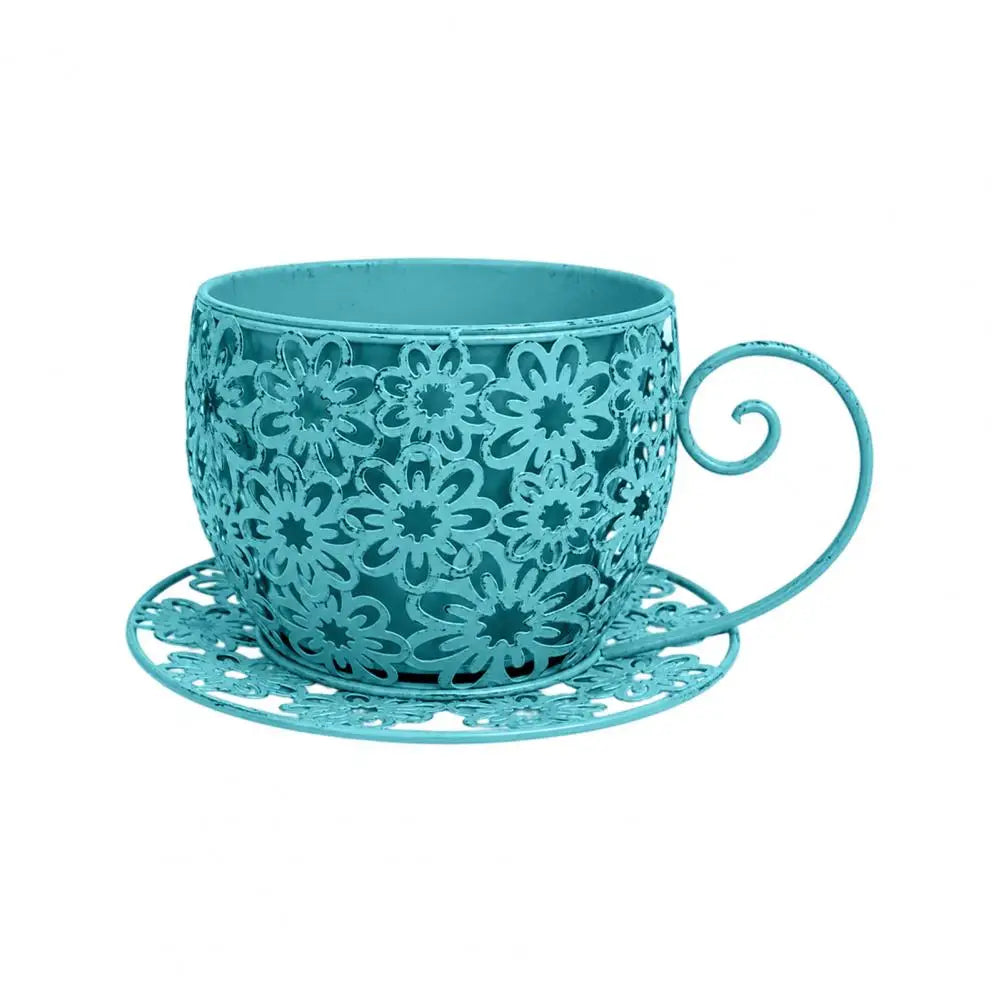 Teacup-Shaped Floral Cutout Planter – Decorative Indoor & Outdoor Accent