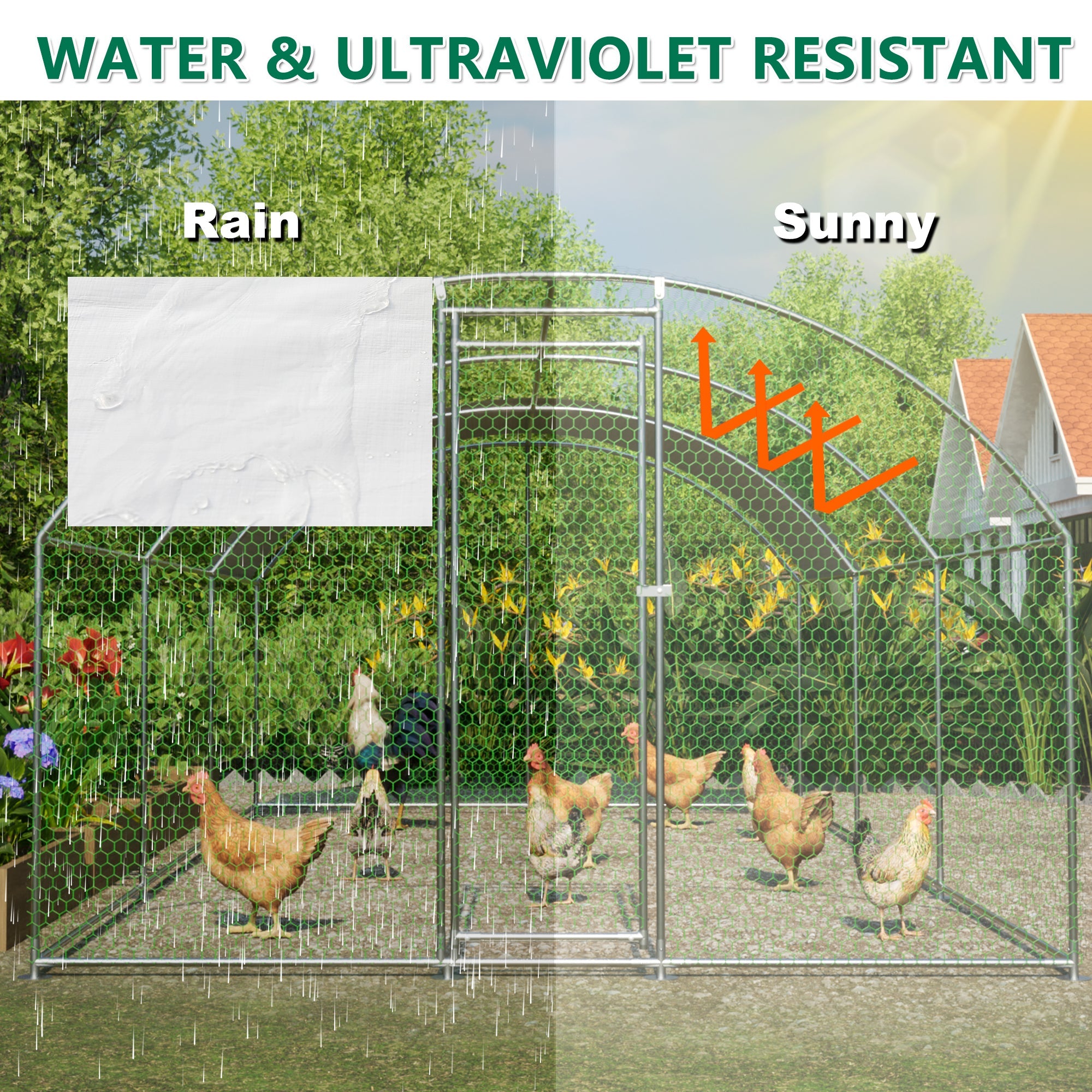 Large dome shaped walk-in fence cage metal chicken coop with waterproof and UV resistant cover, pipe diameter 1 inch