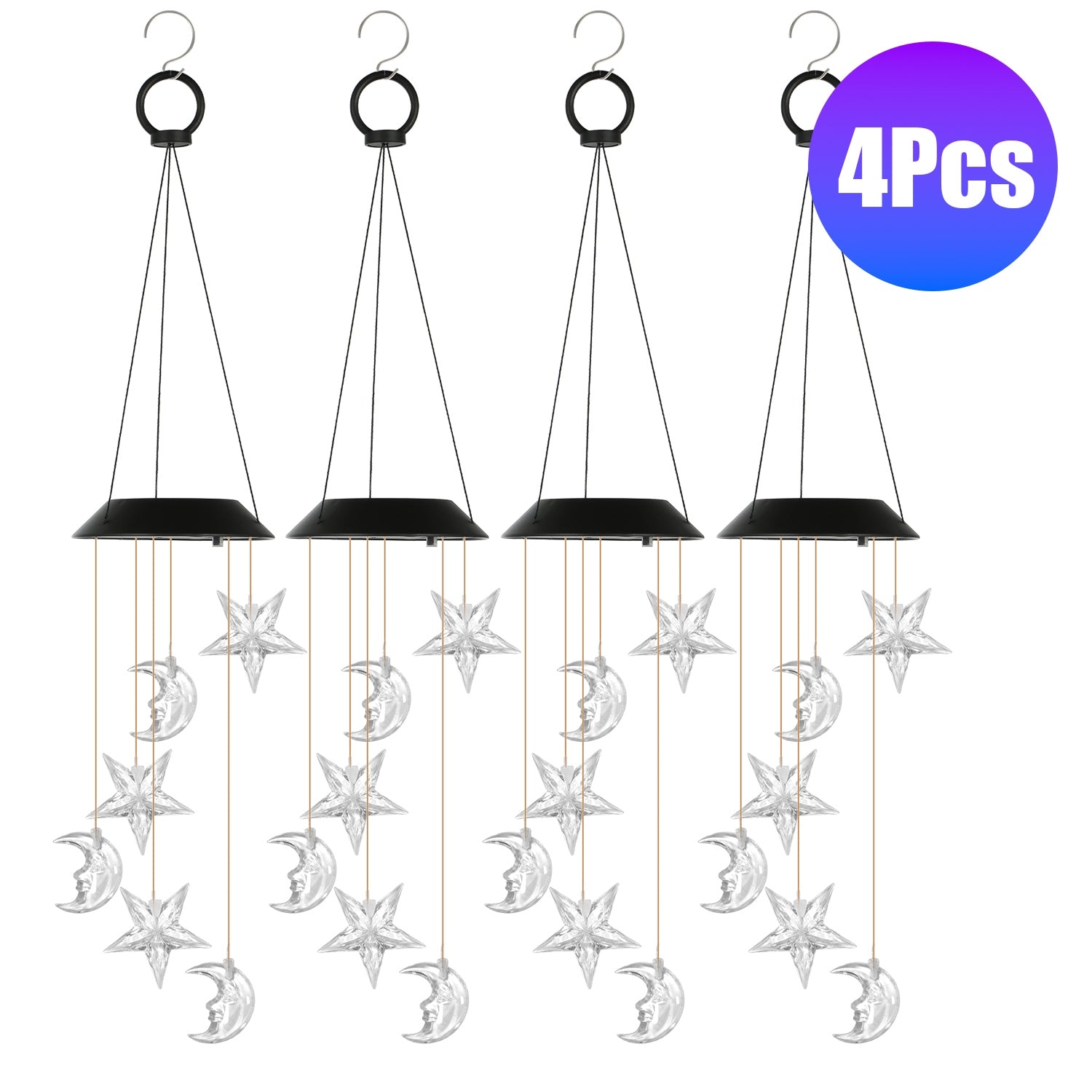 2Pack Solar Moon and Star Wind Chimes 7 Color Changing Wind Chimes for Outside IPX4 Waterproof Outdoor Garden Yard Decor