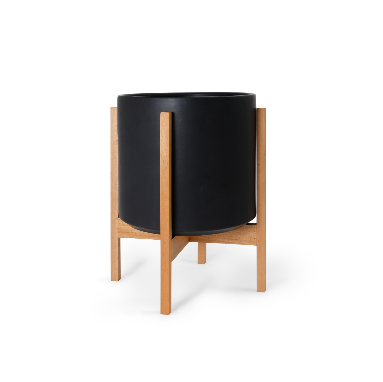 Solid Goods Ceramic Cylinder Planter – With or Without Mahogany Stand