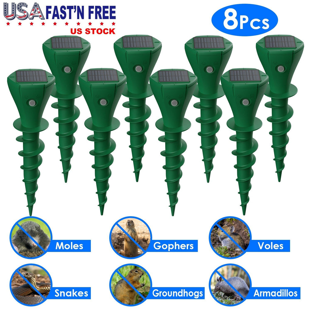 8Pcs Solar Powered Mole Repellent Waterproof Solar Animal Repellers for Moles Gophers Groundhogs Snakes Voles Outdoor Vibration Stake For Farm Garden