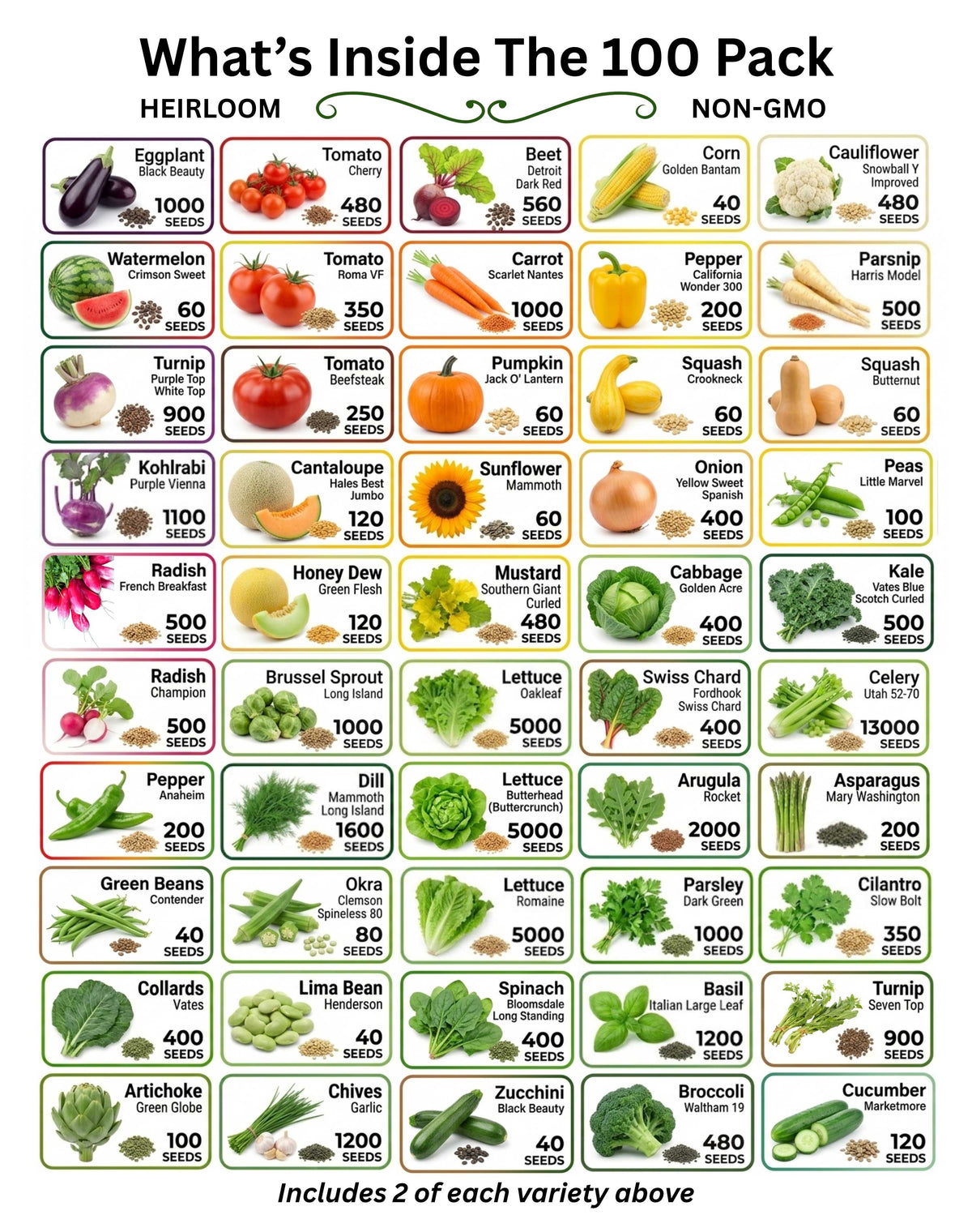 BEST VALUE: 100,000 Vegetable Heirloom Seed Vault. 100 Seed Packets