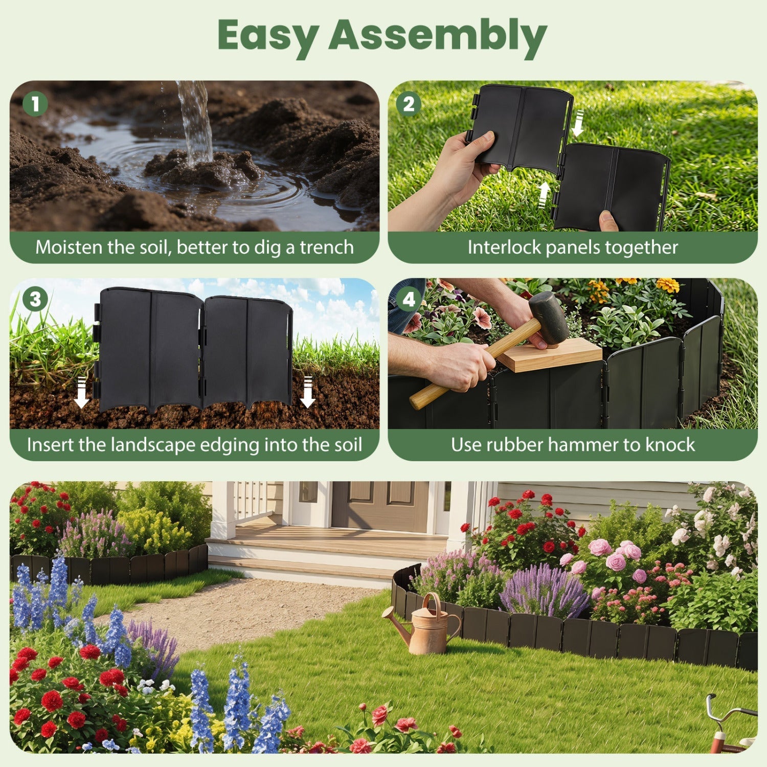 Garden Edging Borders 70-Piece Interlocking No-Dig Set