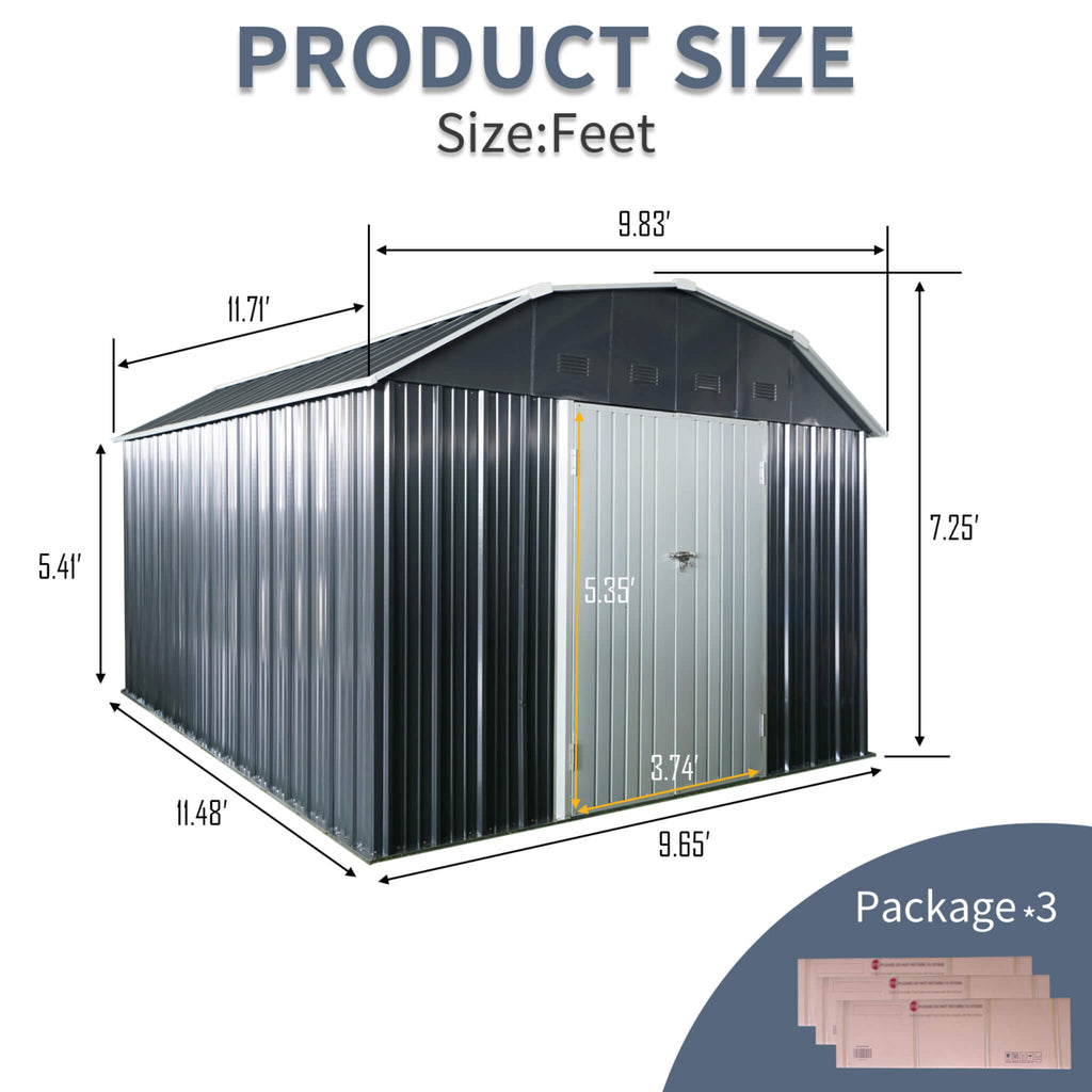 [10X12FT] Alora Heavy-Duty Outdoor Metal Garden Backyard Shed With Roof And Lockable Doors (SAK57431)