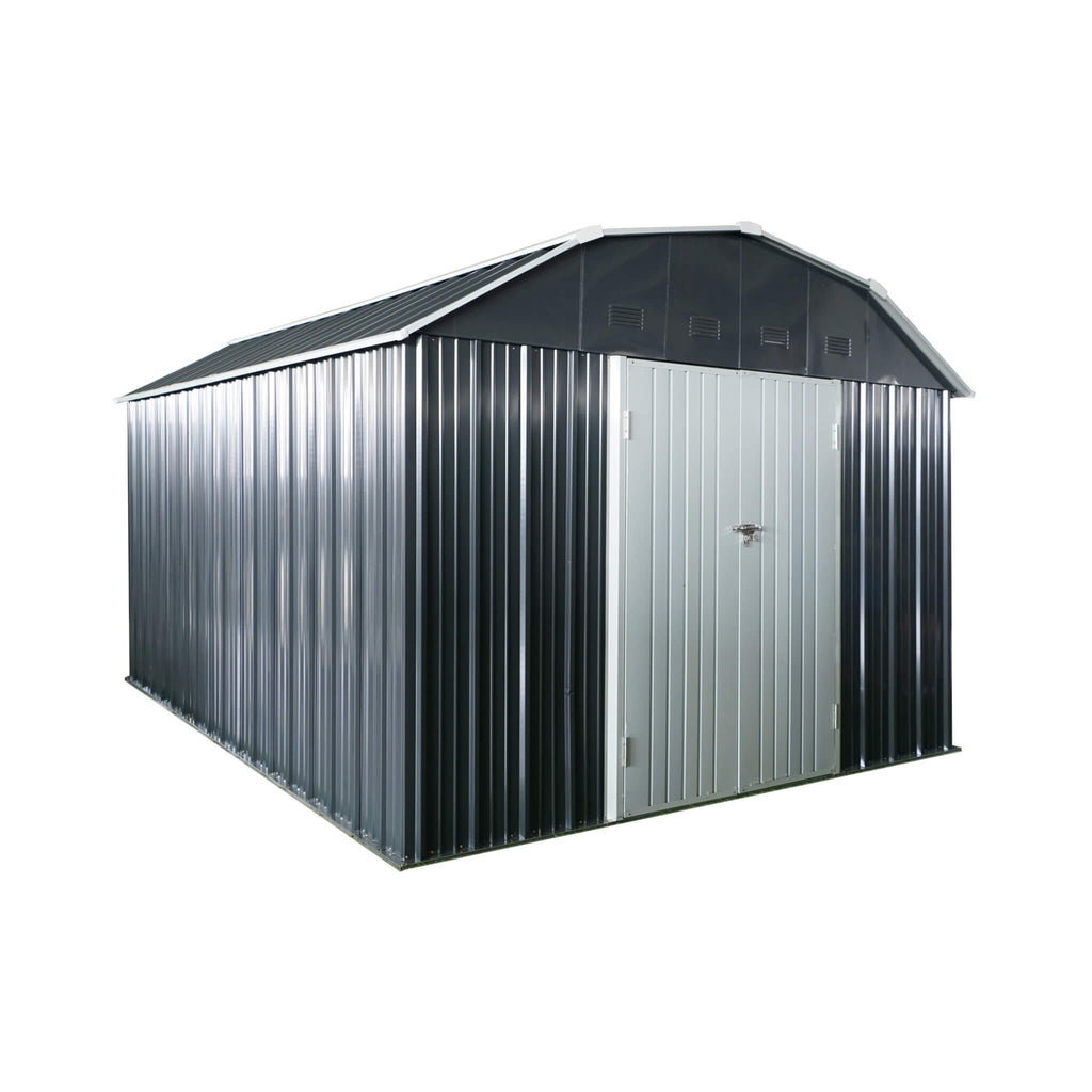 [10X12FT] Alora Heavy-Duty Outdoor Metal Garden Backyard Shed With Roof And Lockable Doors (SAK57431)