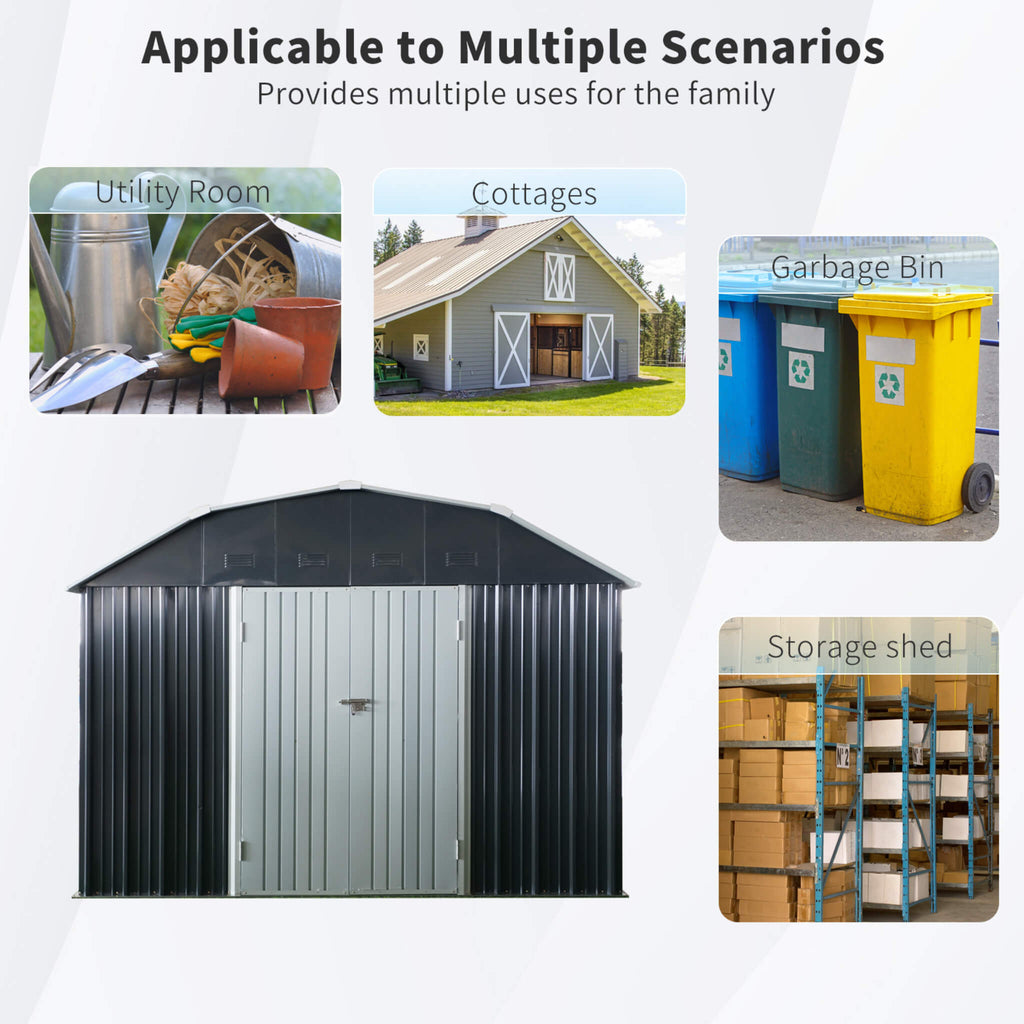 [10X12FT] Alora Heavy-Duty Outdoor Metal Garden Backyard Shed With Roof And Lockable Doors (SAK57431)