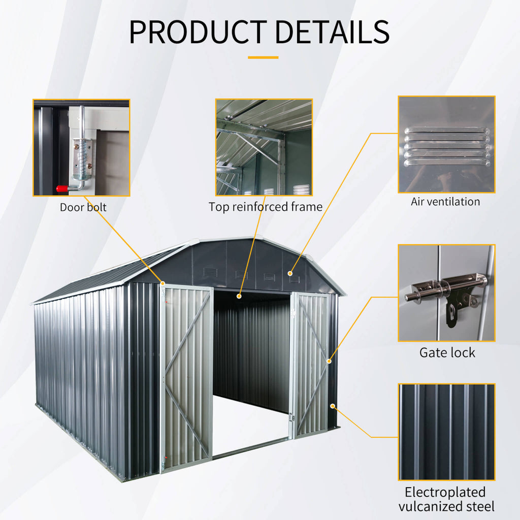 [10X12FT] Alora Heavy-Duty Outdoor Metal Garden Backyard Shed With Roof And Lockable Doors (SAK57431)