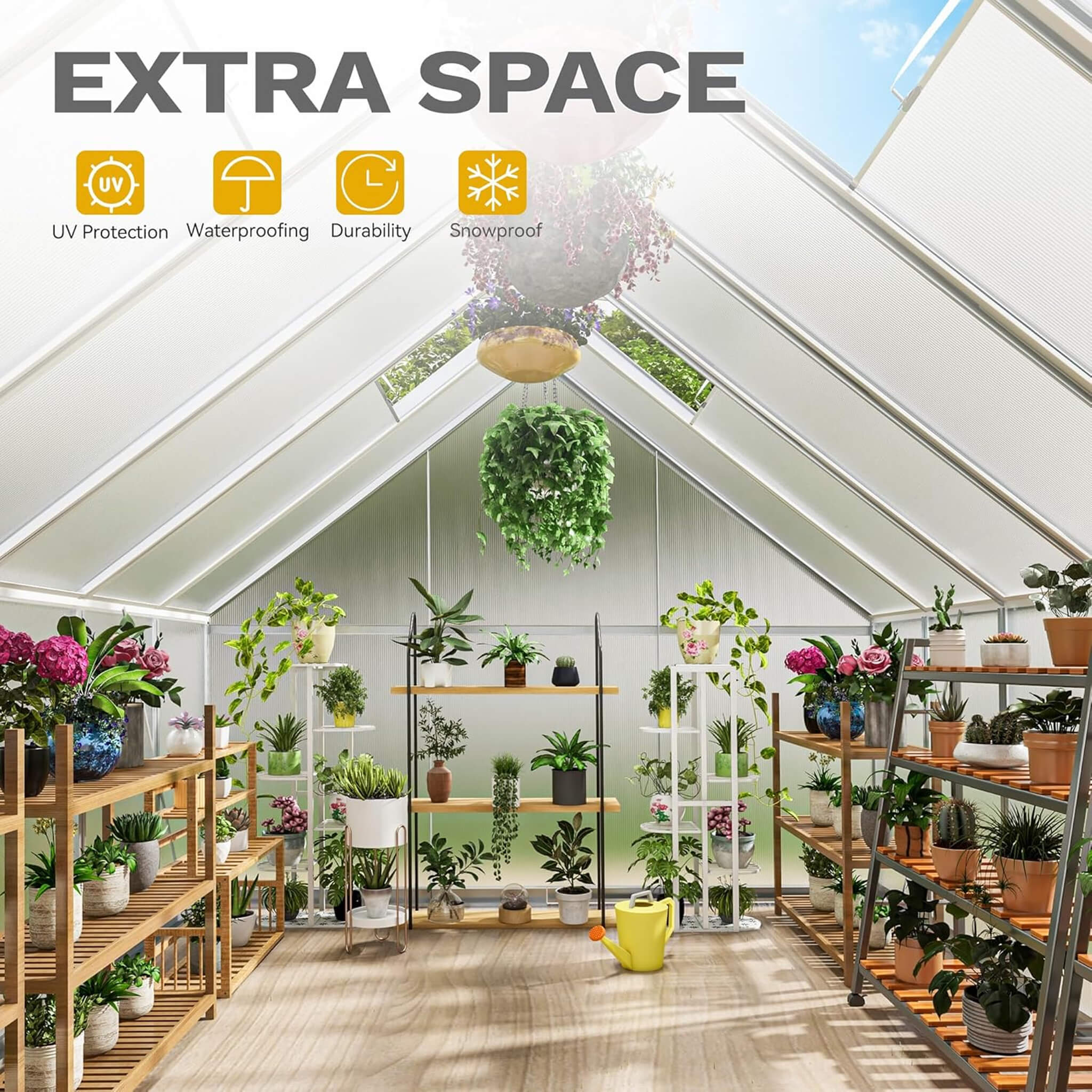 [10X12FT] Large Polycarbonate Walk-In Garden Greenhouse With Vent Window, 4MM (SAK71528)