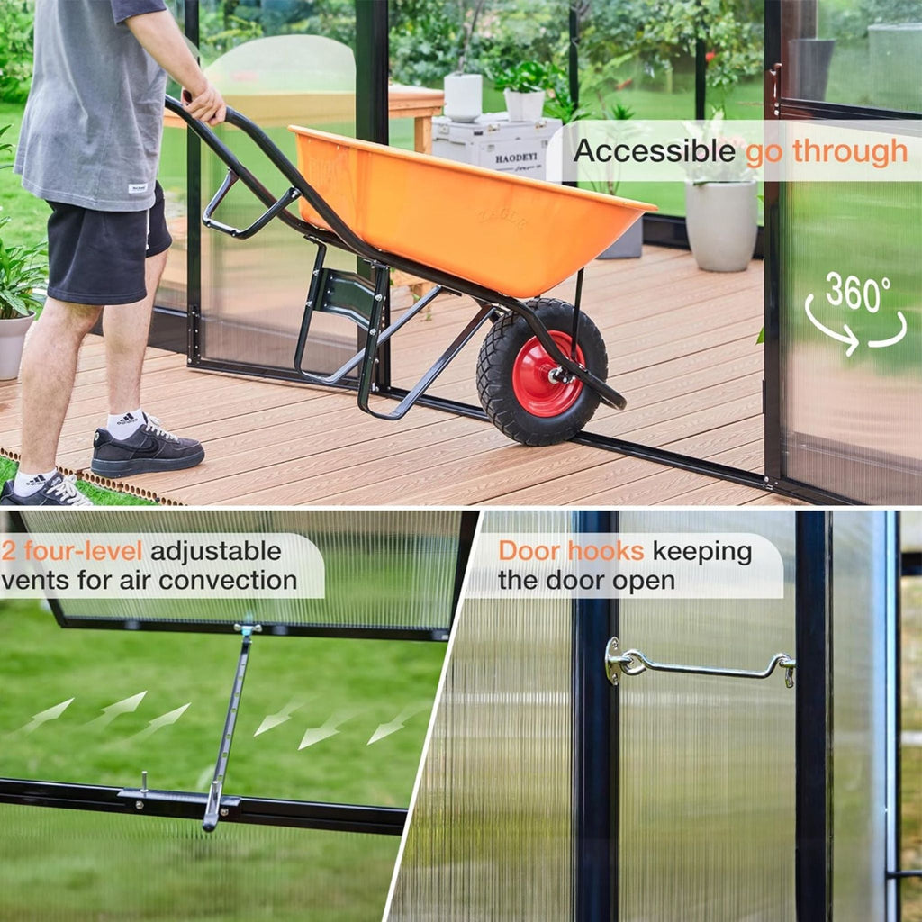 [10X14FT] Premium Outdoor Polycarbonate Greenhouse With Aluminum Frame And Double Swing Doors (SAK23168)