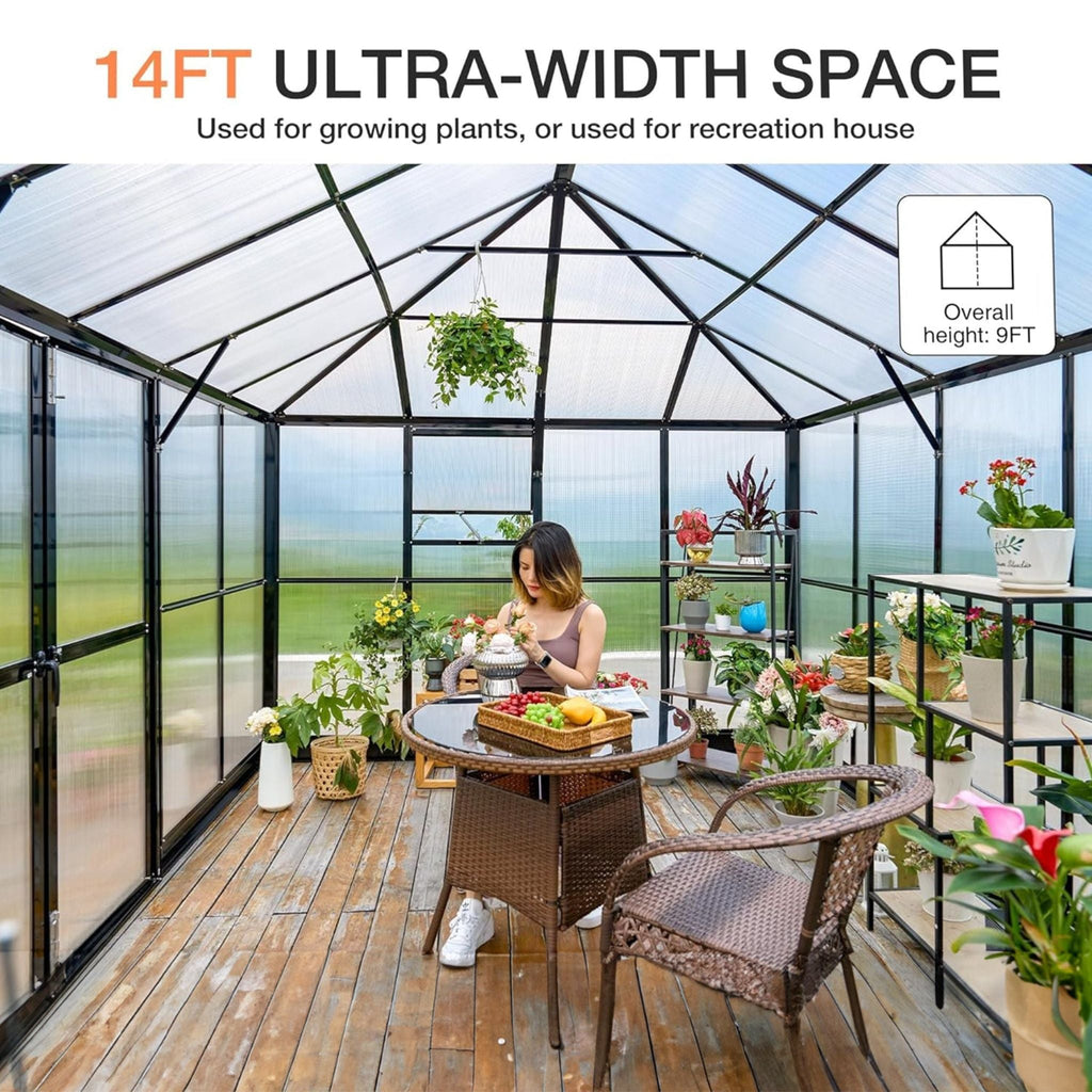 [10X14FT] Premium Outdoor Polycarbonate Greenhouse With Aluminum Frame And Double Swing Doors (SAK23168)