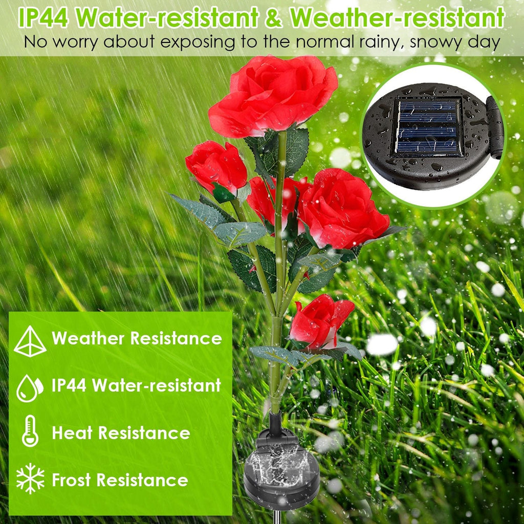 2Pcs Solar Powered Lights Outdoor Rose Flower LED Decorative Lamp Water Resistant Pathway Stake Lights For Garden Patio Yard Walkway