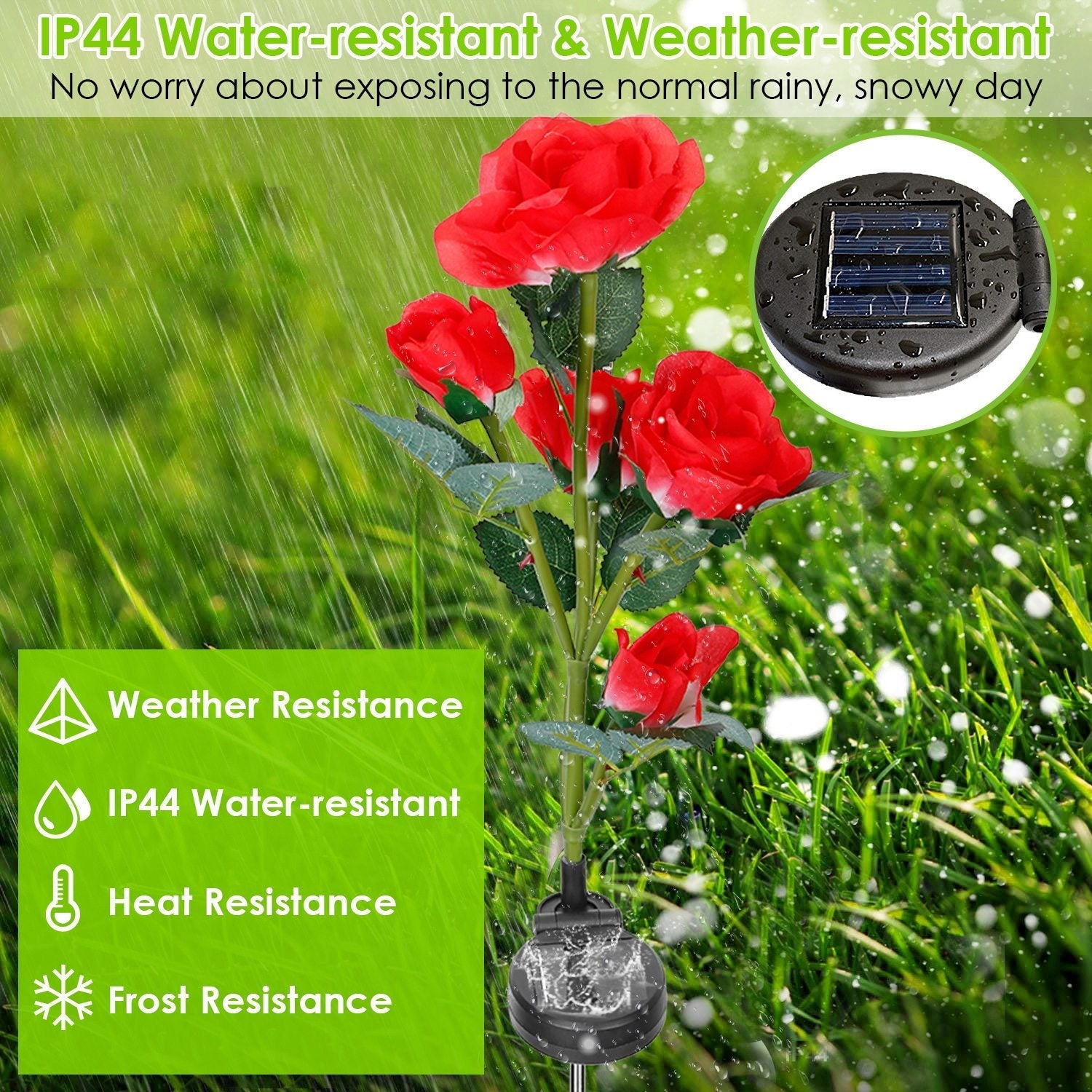 2Pcs Solar Powered Lights Outdoor Rose Flower LED Decorative Lamp Water Resistant Pathway Stake Lights For Garden Patio Yard Walkway