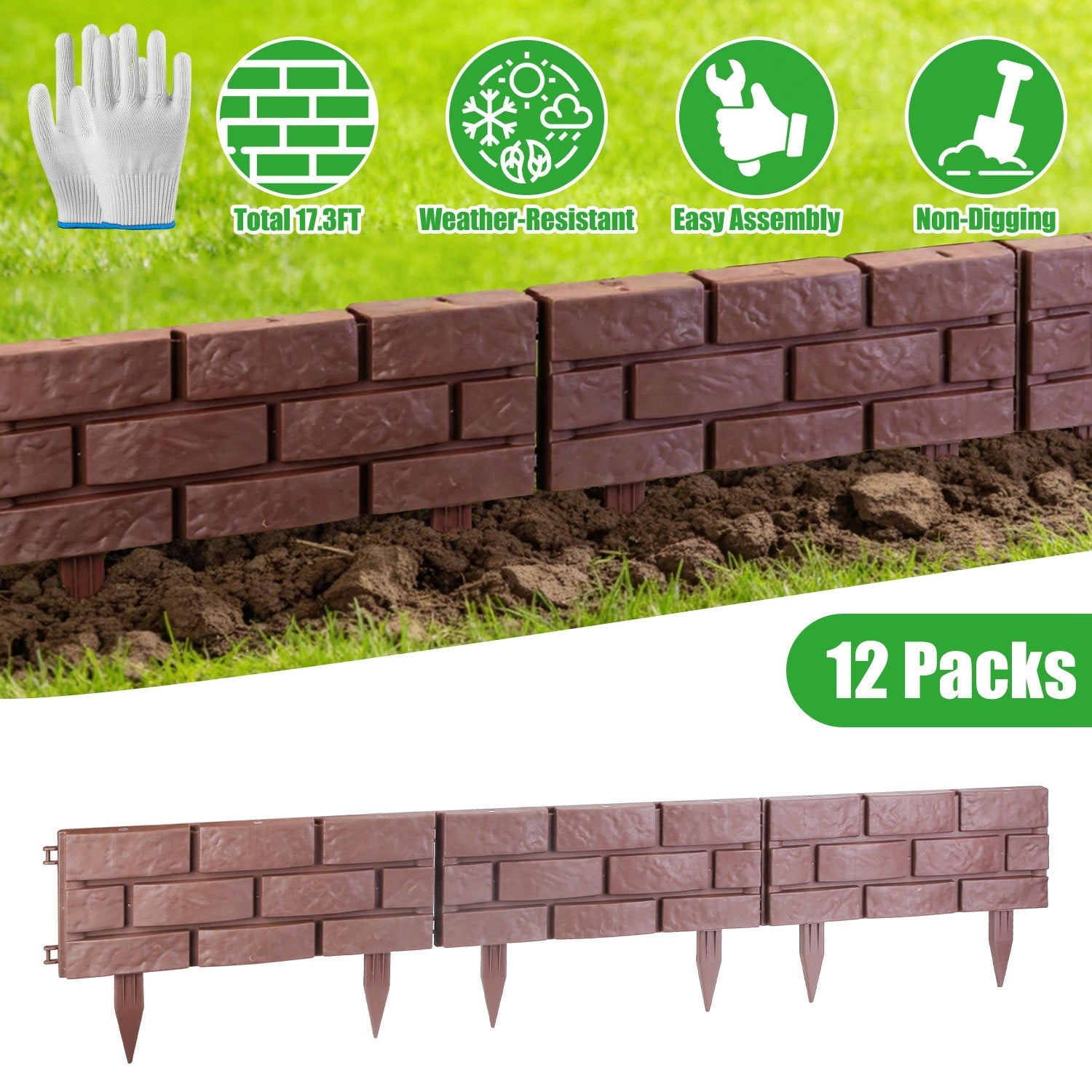 Garden Border Edging Panels 12-Pack with Rotatable Connectors