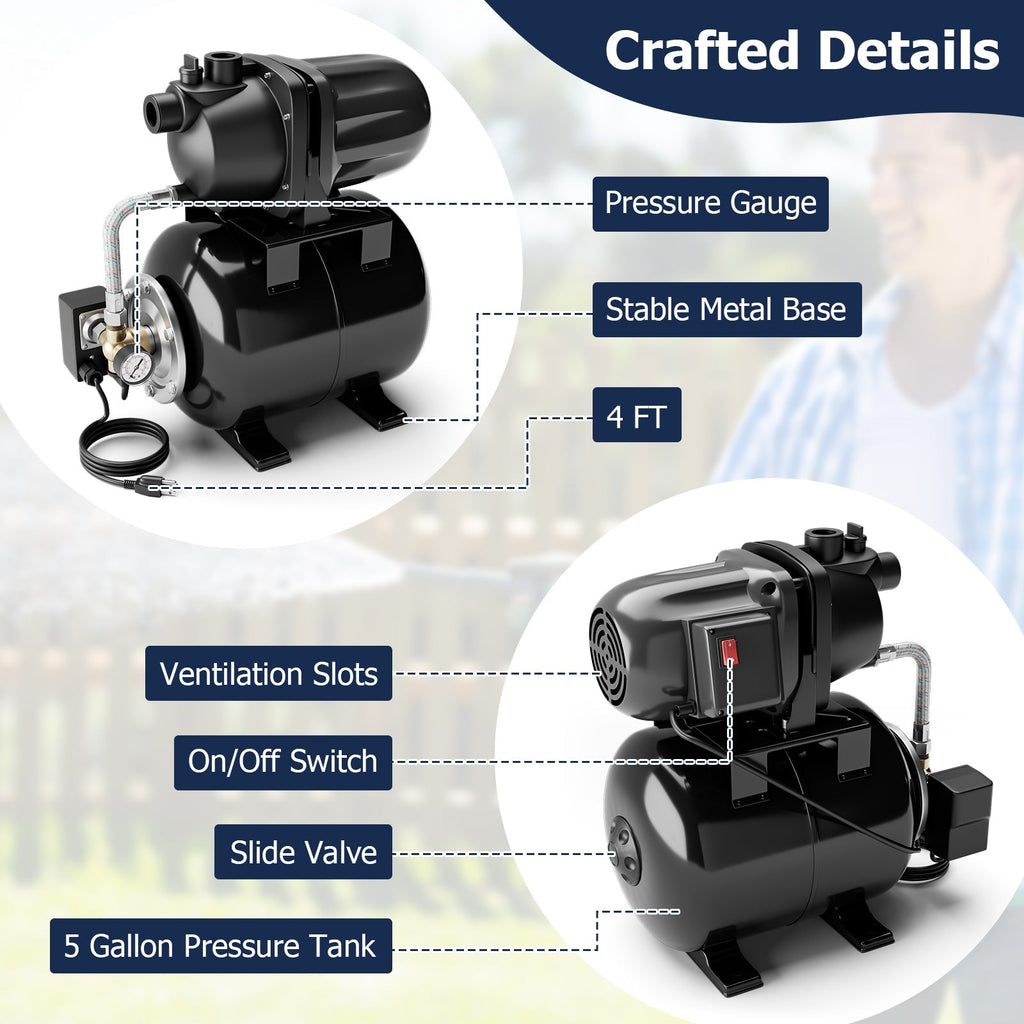 1200 W Garden Water Pump Shallow Well Pressurized Irrigation