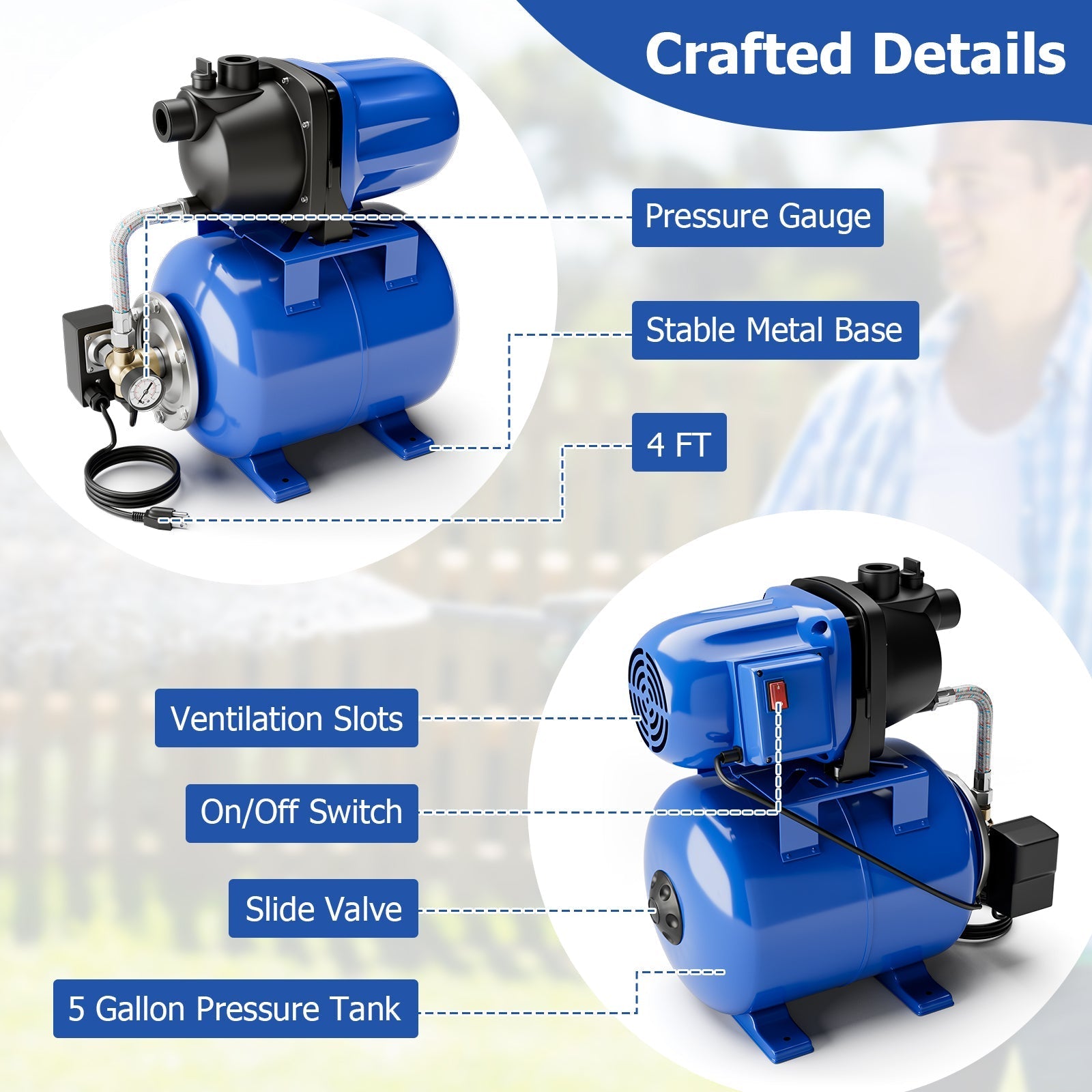 1200 W Garden Water Pump Shallow Well Pressurized Irrigation
