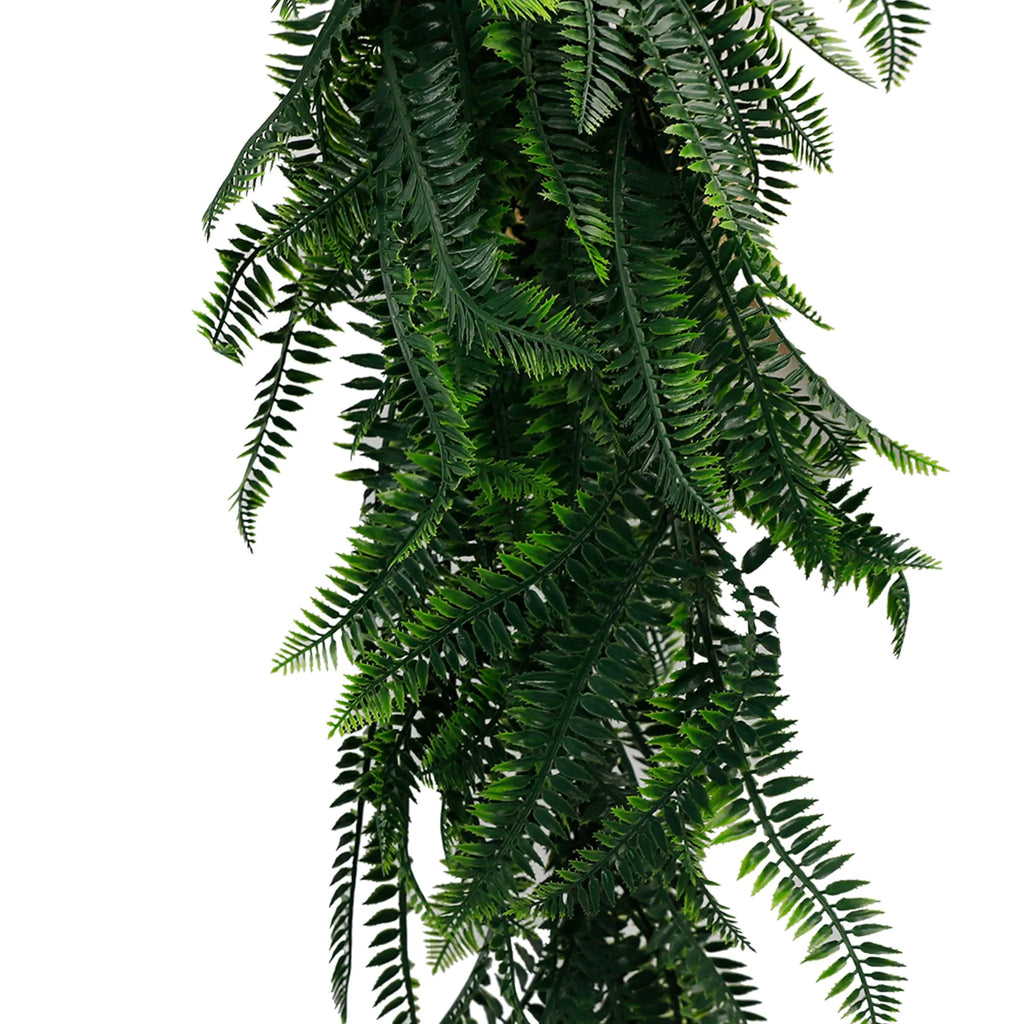 Dense Boston Fern Garland Artificial Hanging Bush 10.6×33in – NFPA 701 Certified – UV Resistant