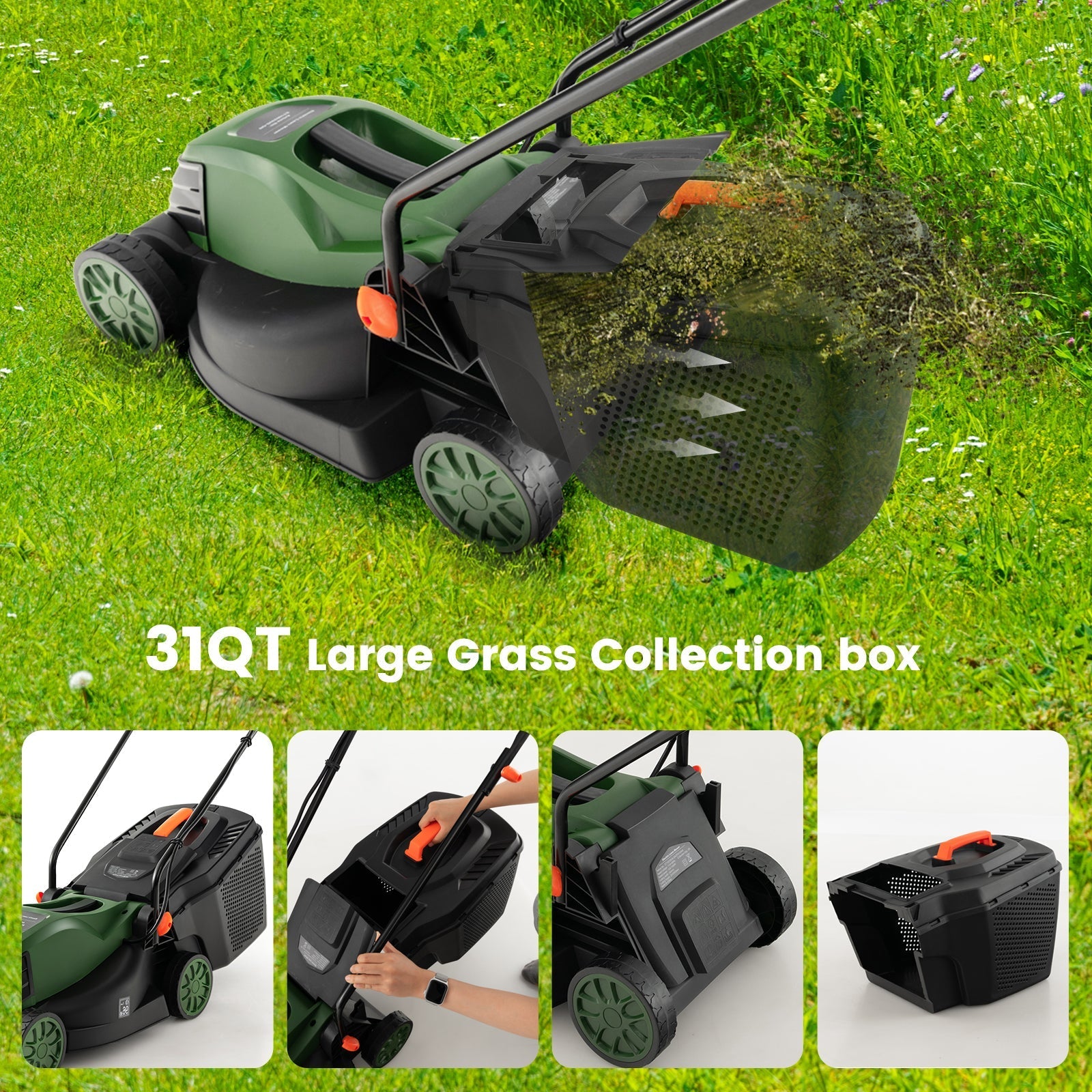 12-AMP 13.5 Inch Adjustable Electric Corded Lawn Mower with Collection Box
