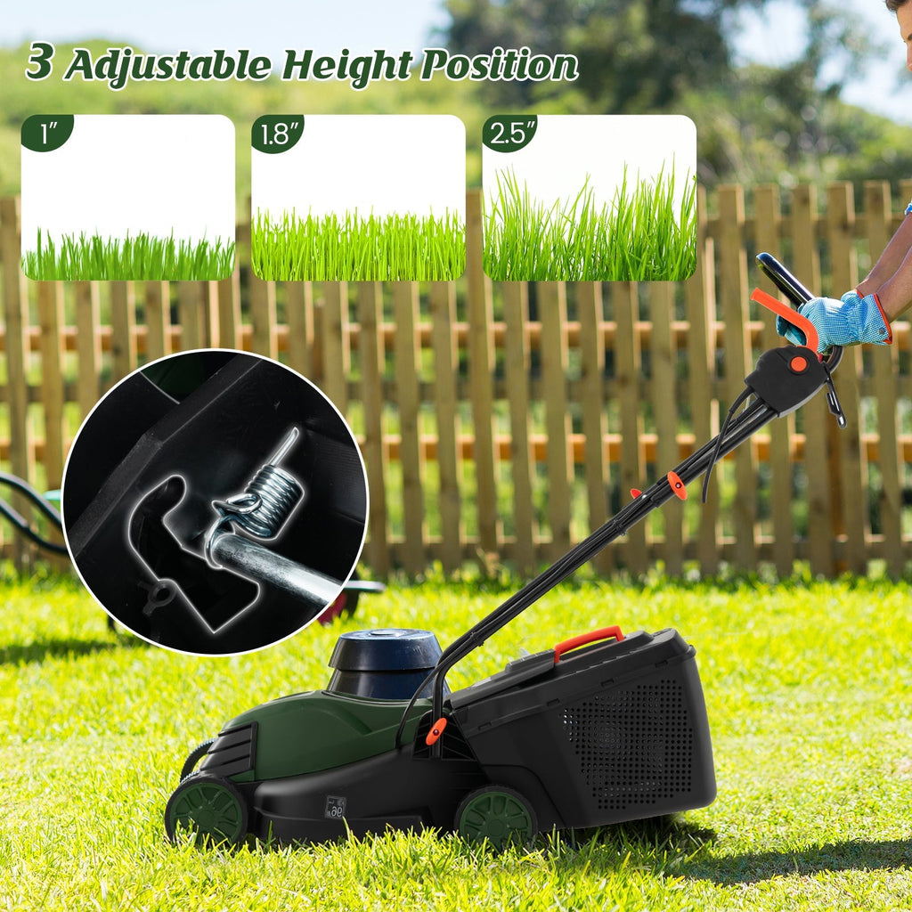 12-AMP 13.5 Inch Adjustable Electric Corded Lawn Mower with Collection Box