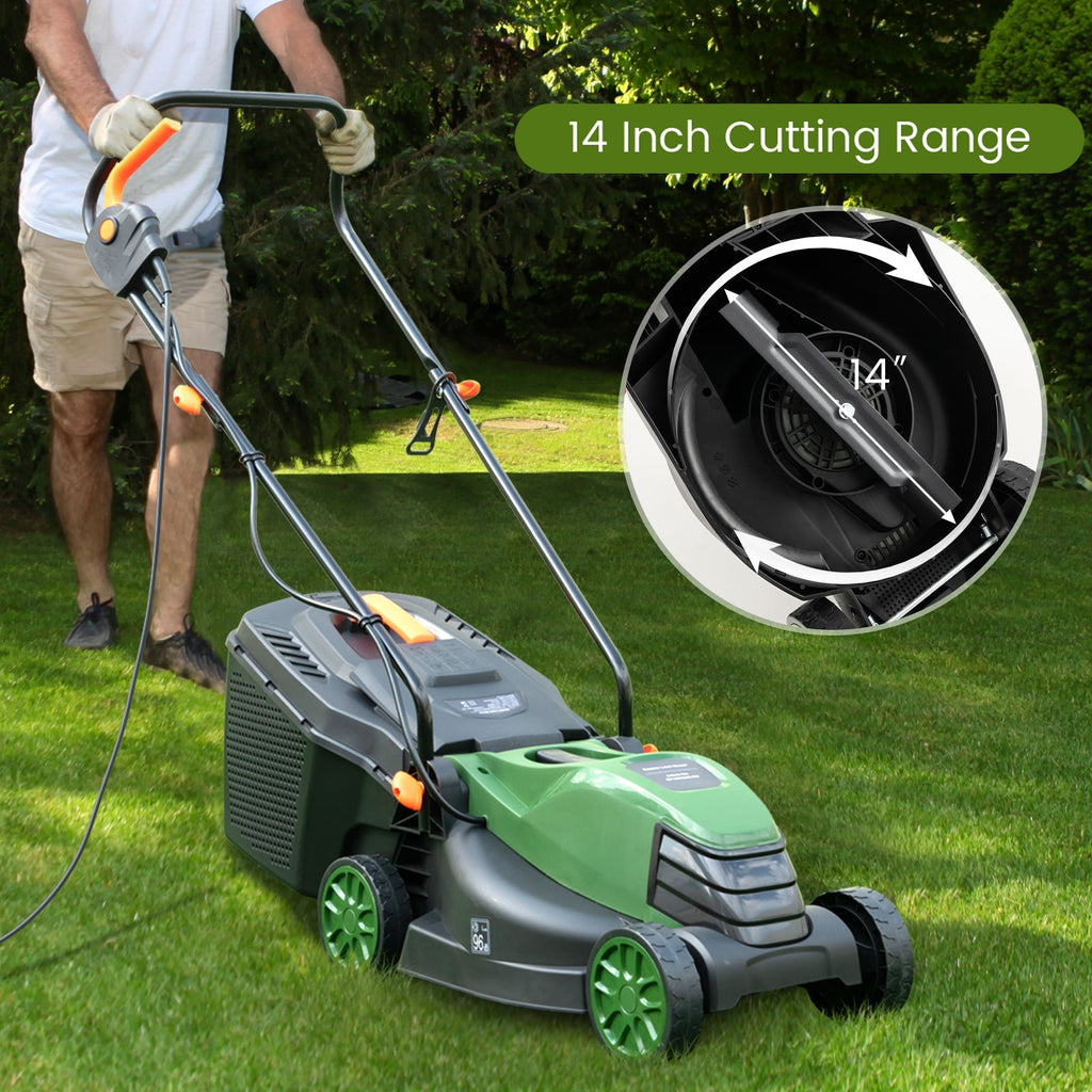 12-AMP 13.5 Inch Adjustable Electric Corded Lawn Mower with Collection Box
