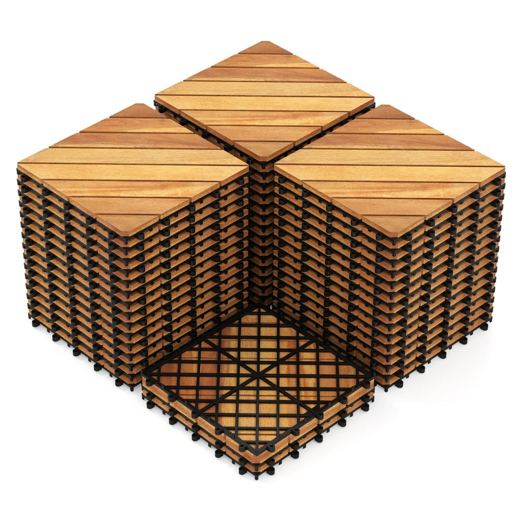 Acacia Wood Interlocking Deck Tiles 12x12 Inch - 48 Pack