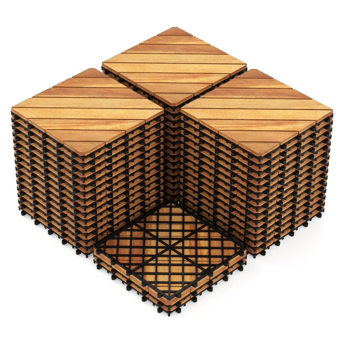 Acacia Wood Interlocking Deck Tiles 12x12 Inch - 48 Pack