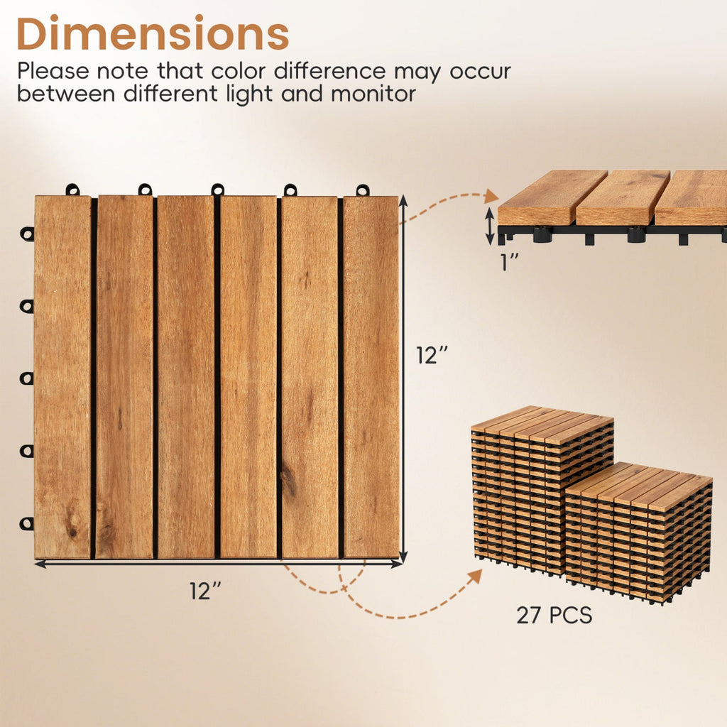 Acacia Wood Interlocking Deck Tiles 12x12 Inch (54 Pack)